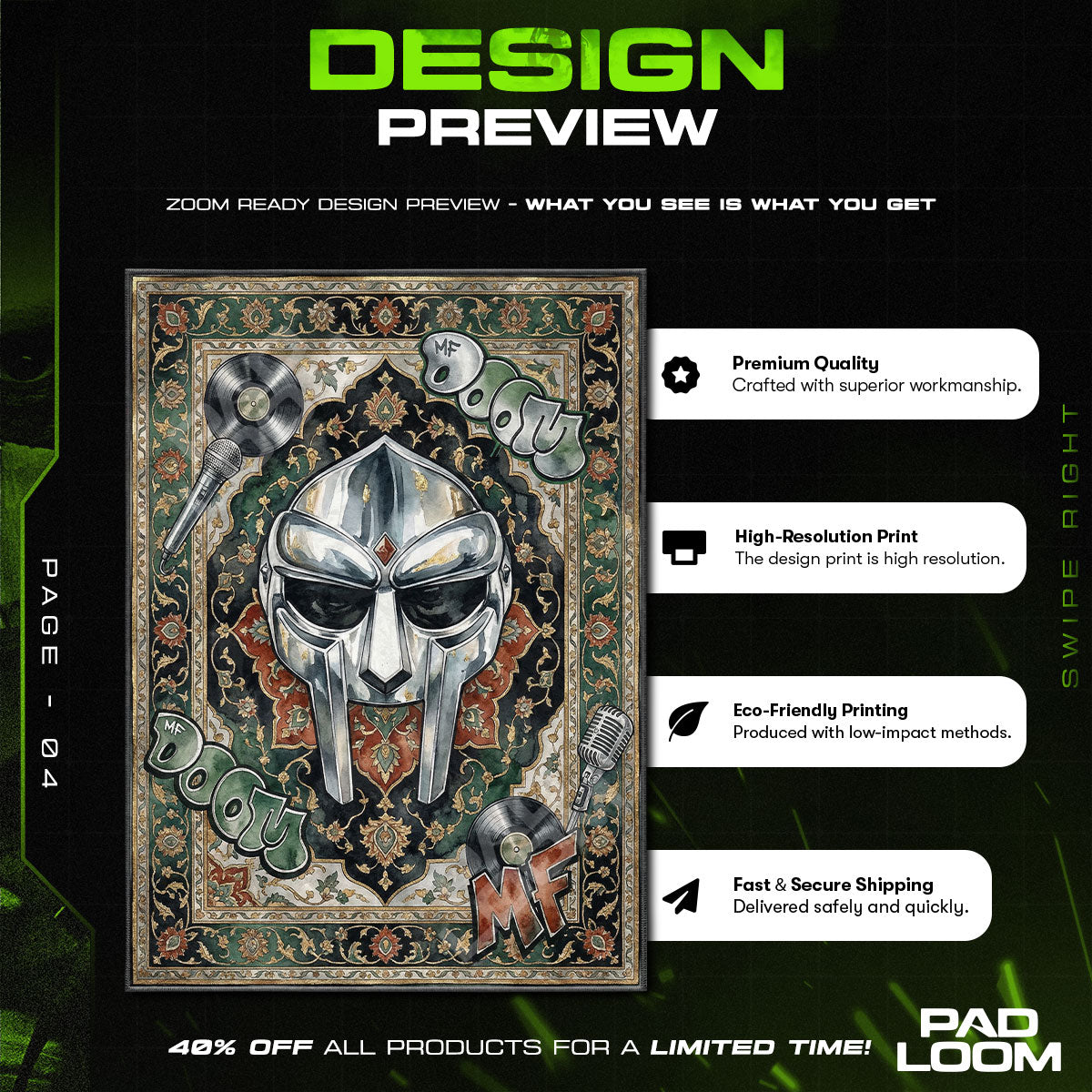 Floor character design printed on rug