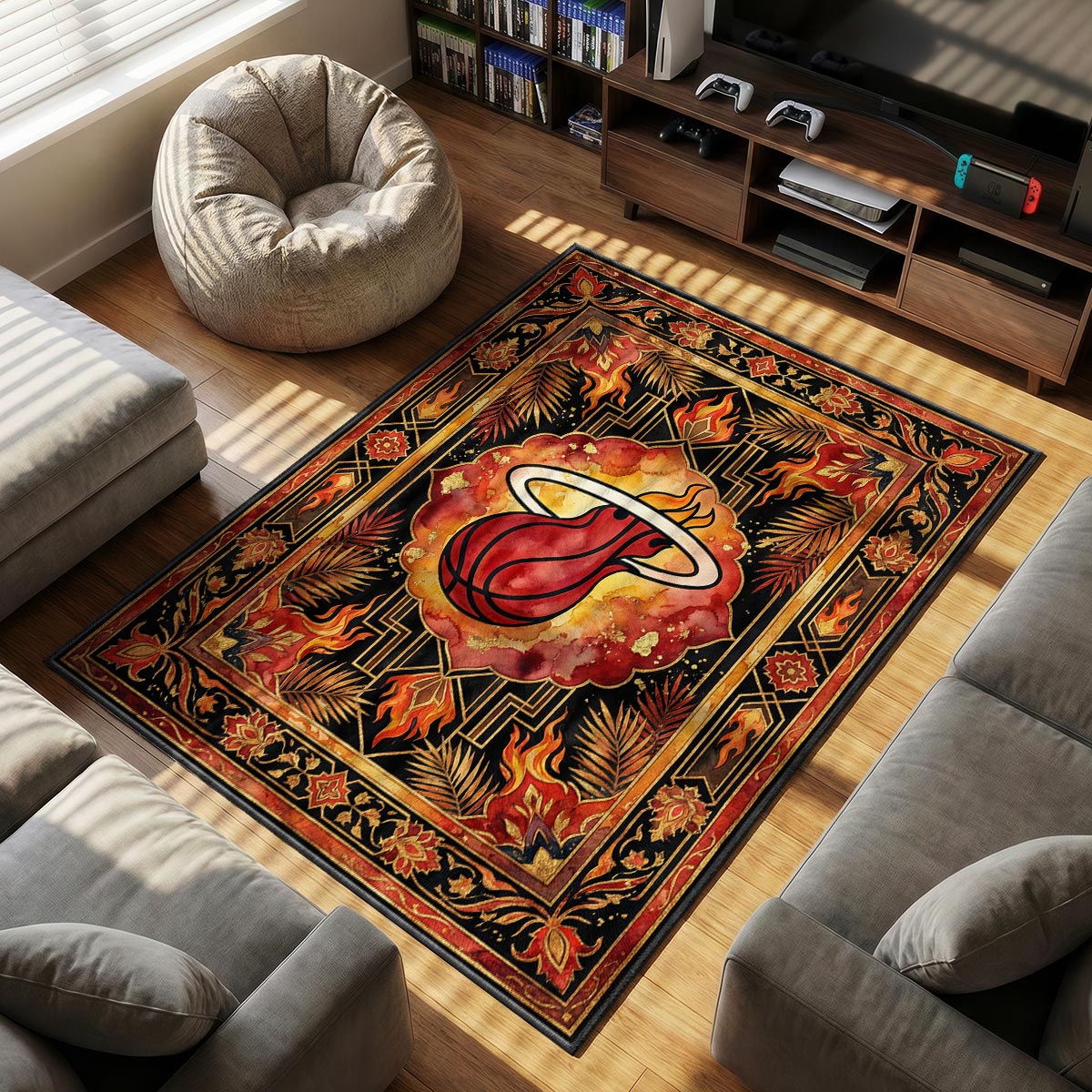 Miami Heat themed area rug for home decor fans