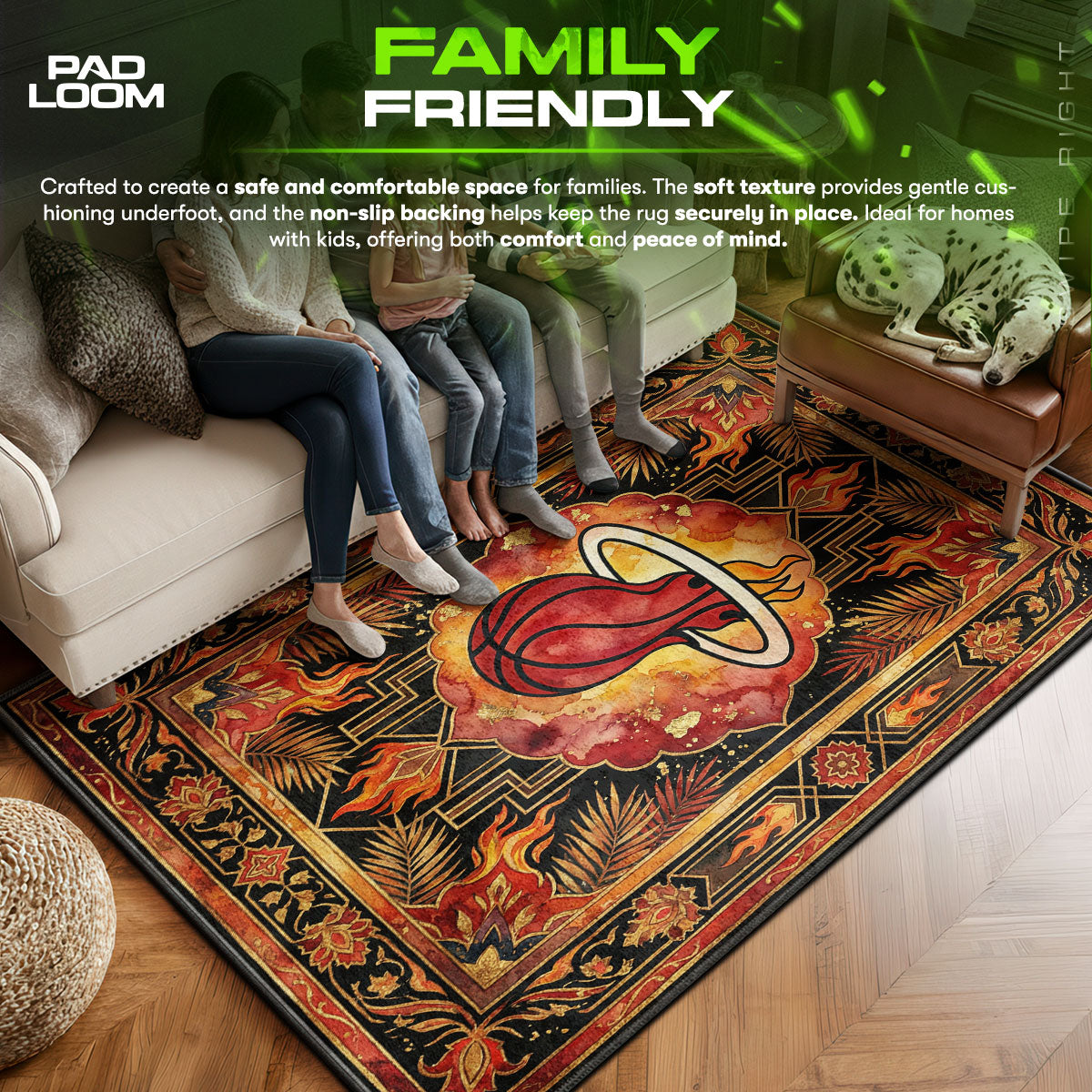 Miami area rug showing full home decor artwork