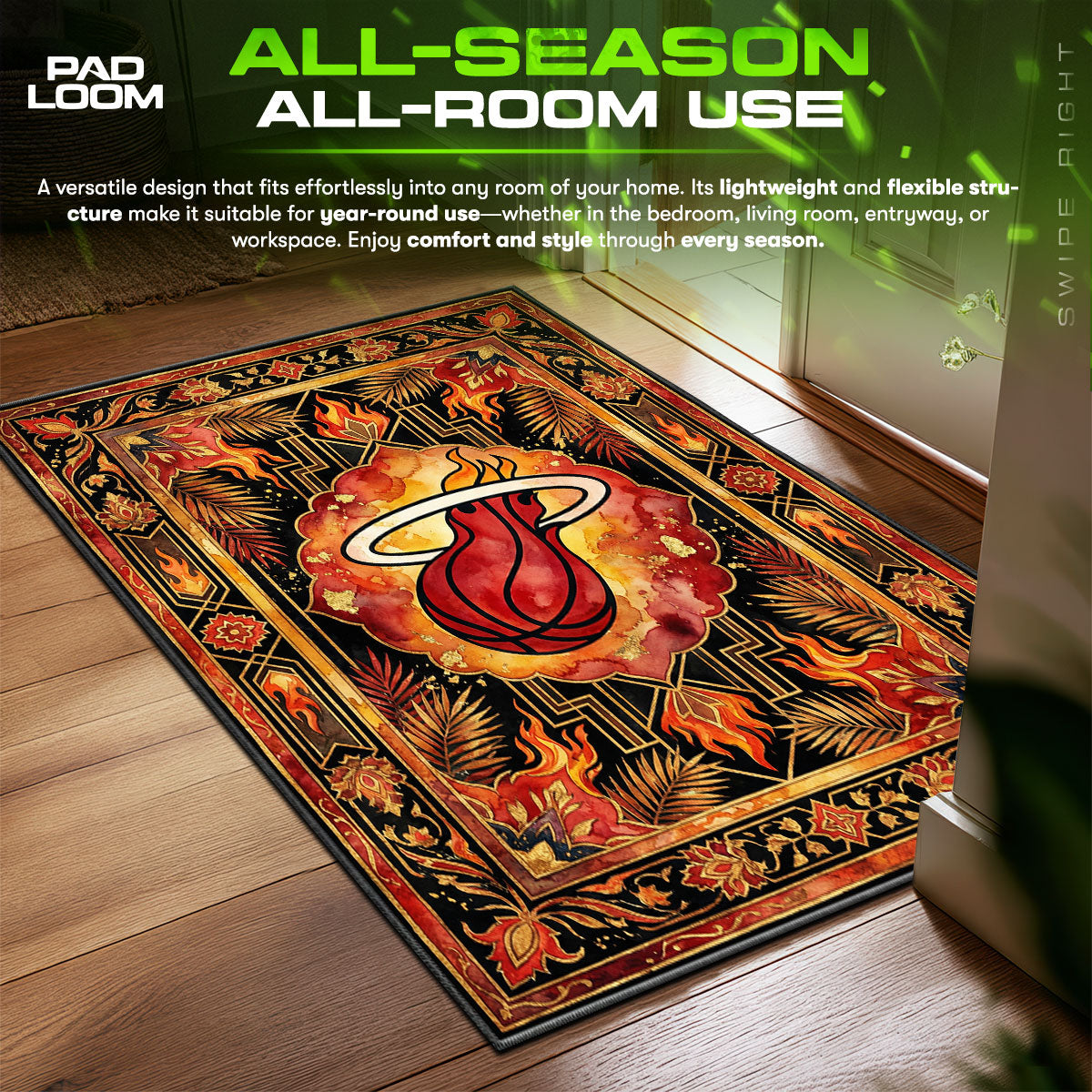 Miami Heat Flame Hypebeast Floor fan rug — premium quality print