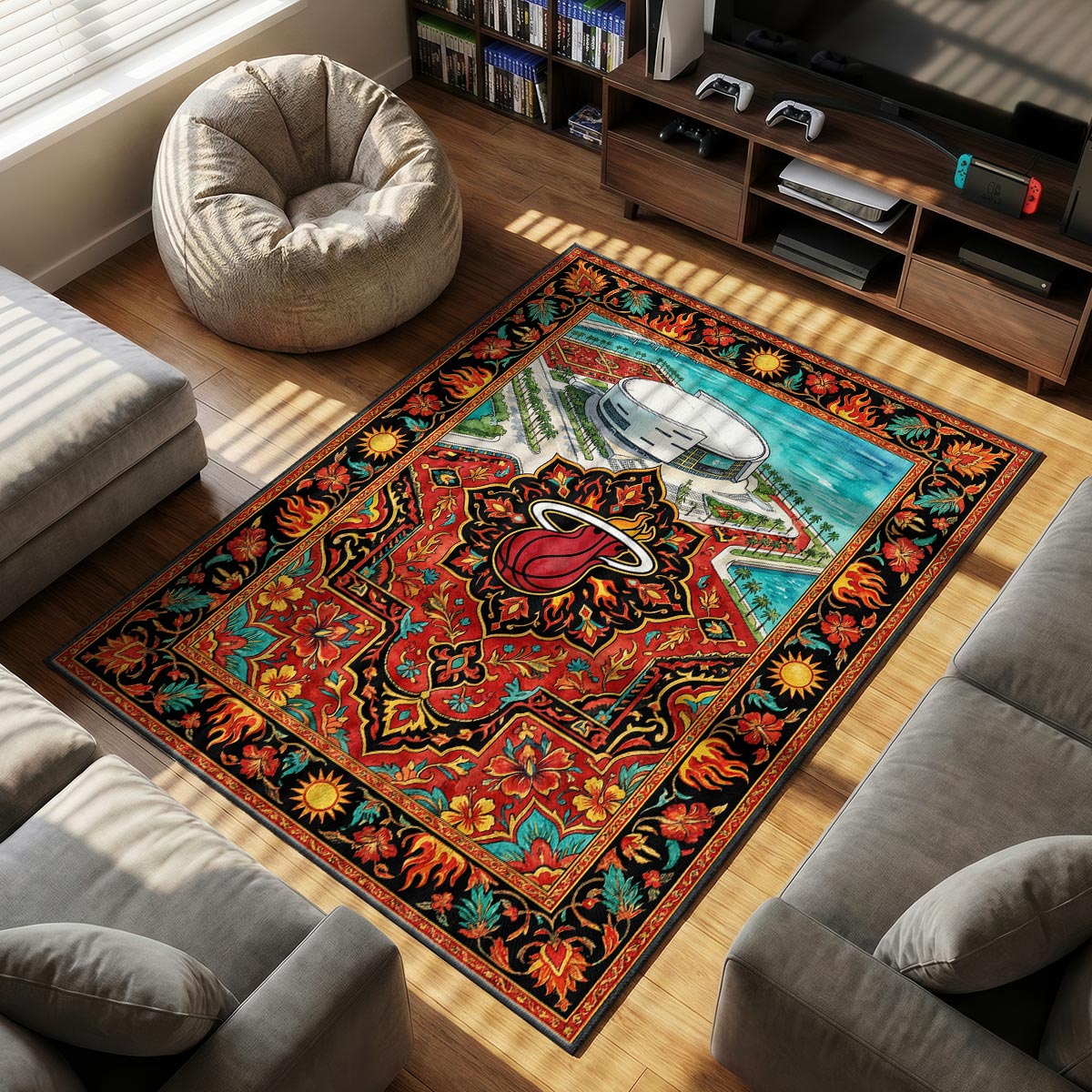 Miami Heat themed area rug for home decor fans