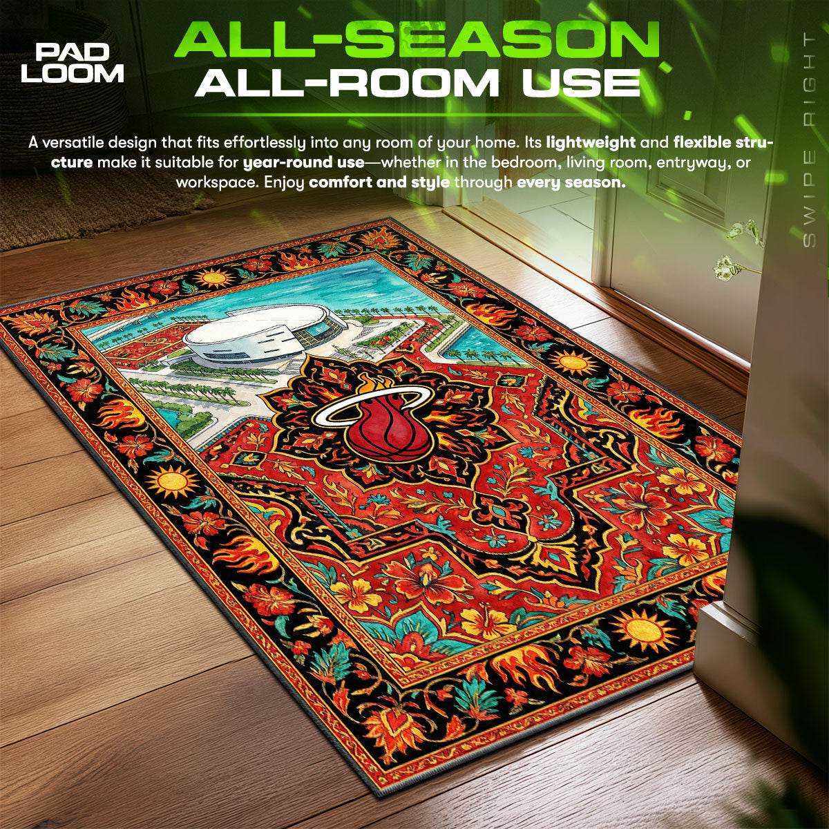 Miami Heat South Beach Basketball Floor fan rug — premium quality print