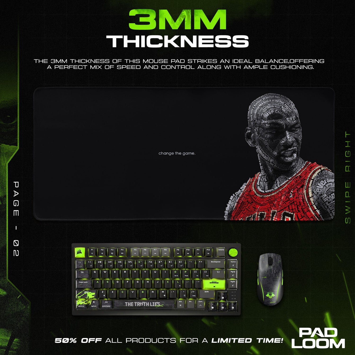 Michael Jordan Text Art Mouse Pad, Pop Culture Quote Gaming Desk Mat Padloom
