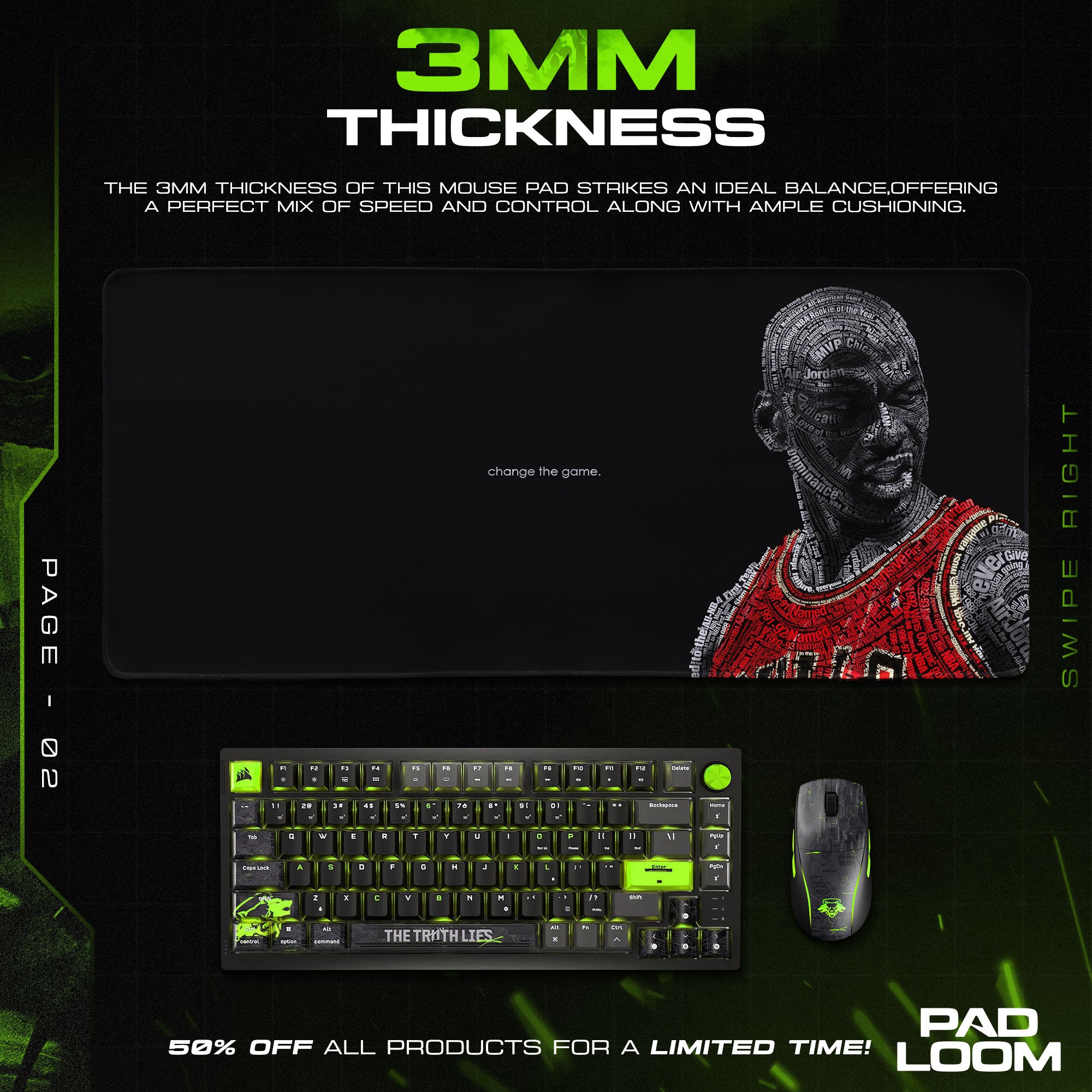 Michael Jordan Text Art Mauspad, Pop Culture Zitat Gaming Schreibtischmatte
