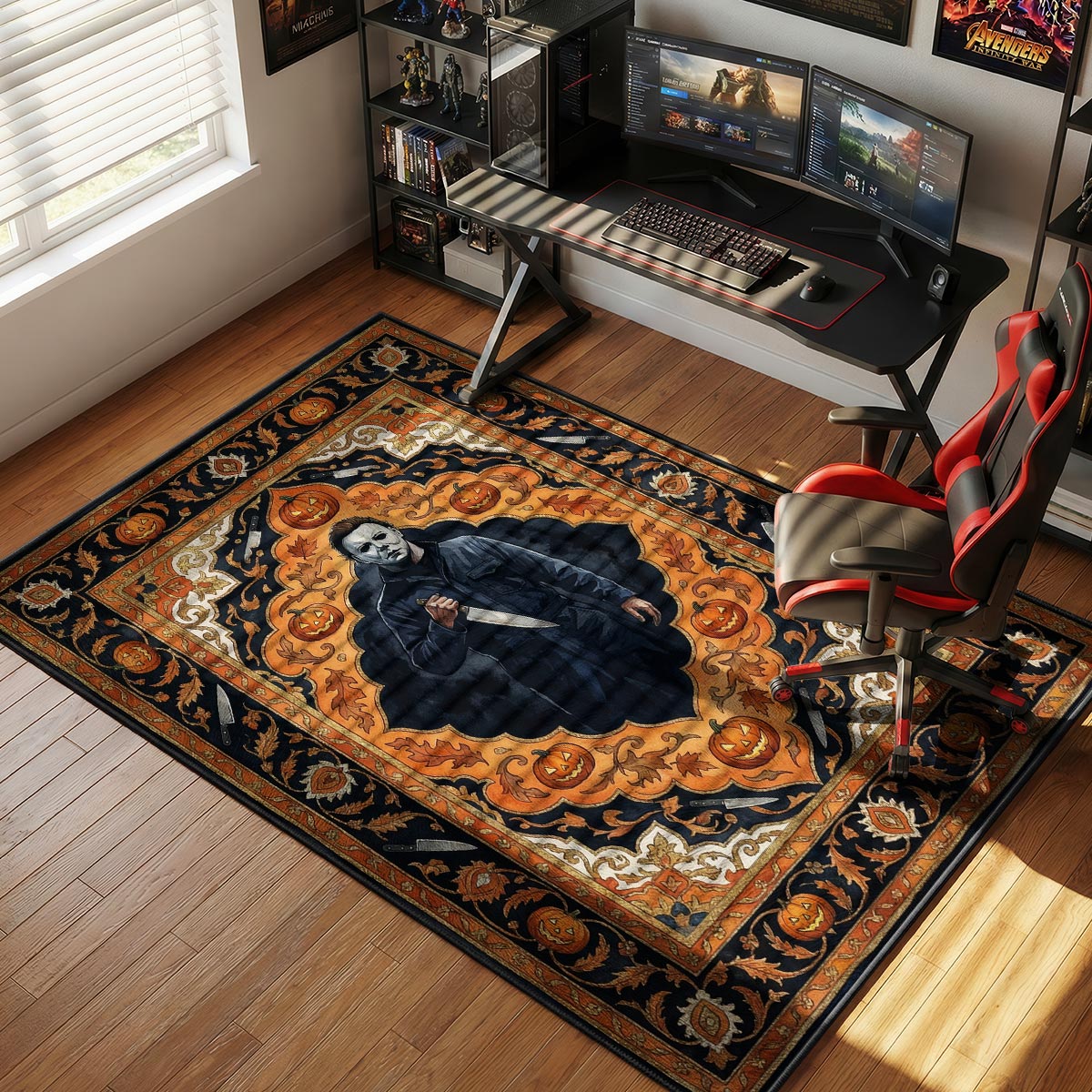 Michael Myers Pumpkin Border Halloween Room rug — main product view