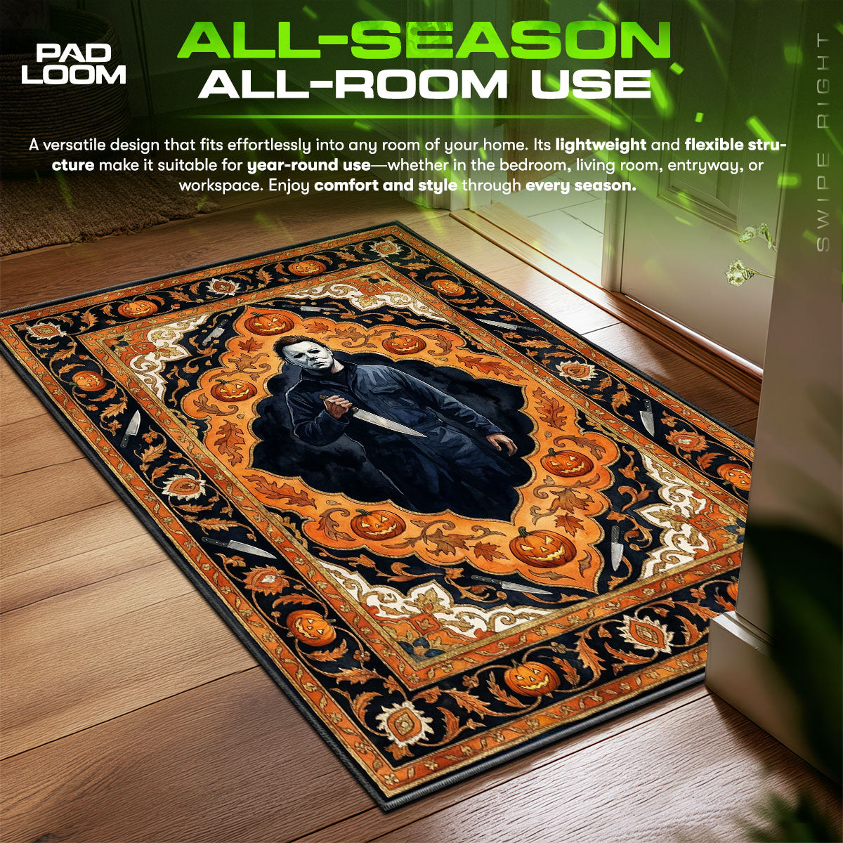 Michael area rug showing full home decor artwork