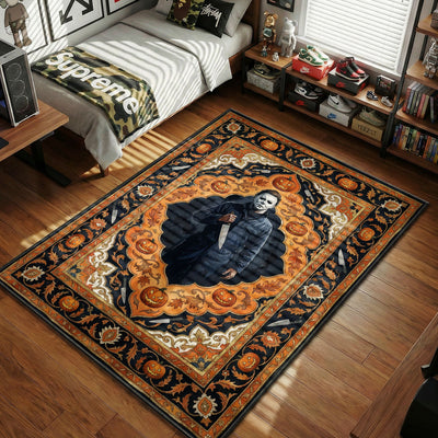 Michael Myers Pumpkin Border Rug - Halloween Room Mat
