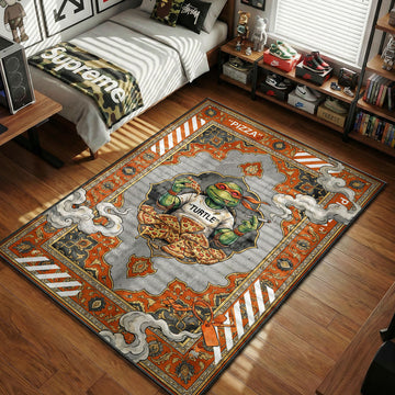 Michelangelo TMNT Off-White Pizza industrial orange grey hypebeast area rug