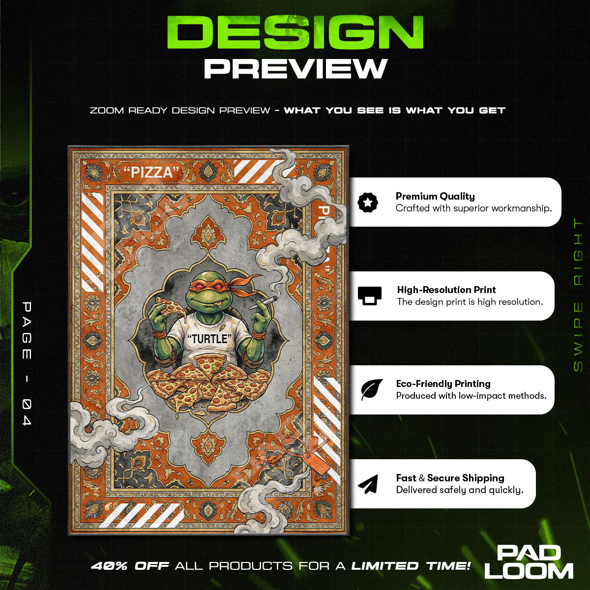 TMNT Michelangelo Off-White Style Rug - Streetwear Floor Mat