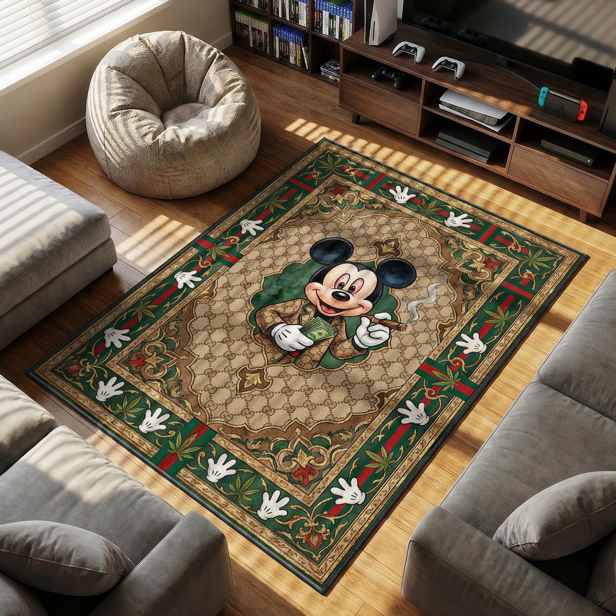 Mickey Mouse Gucci Monogram Rug - Luxury Floor Mat