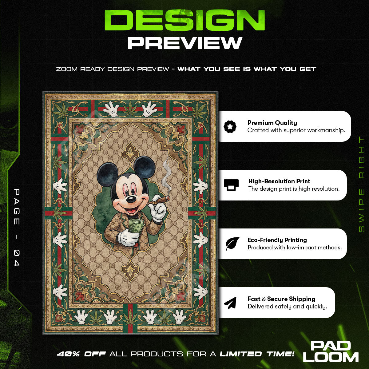 Mickey Mouse Gucci Monogram Rug - Luxury Floor Mat