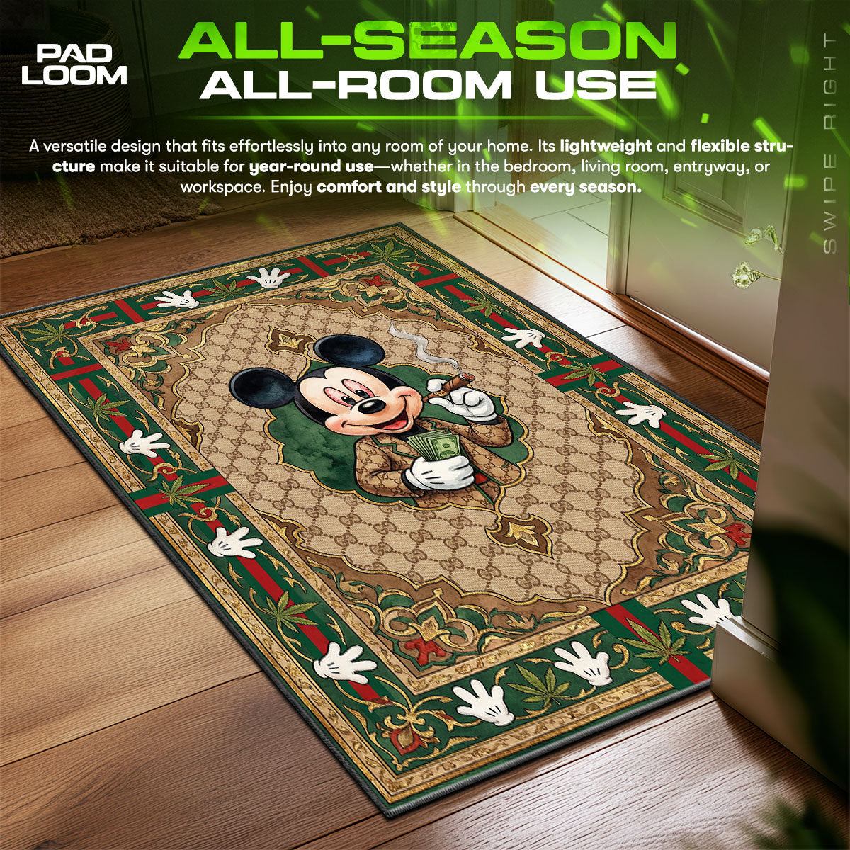 Mickey Mouse Gucci Monogram Rug - Luxury Floor Mat