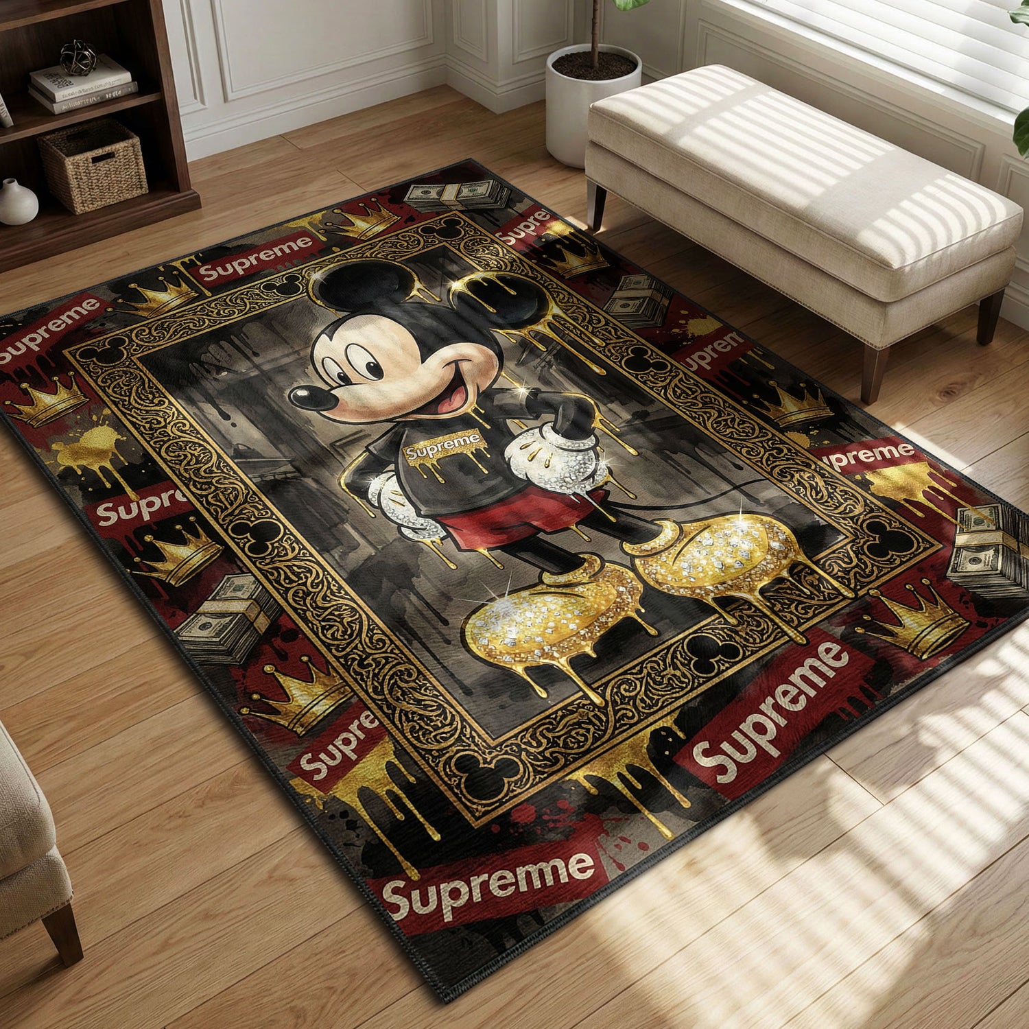 Mickey Supreme Gold Hypebeast rug — main product view
