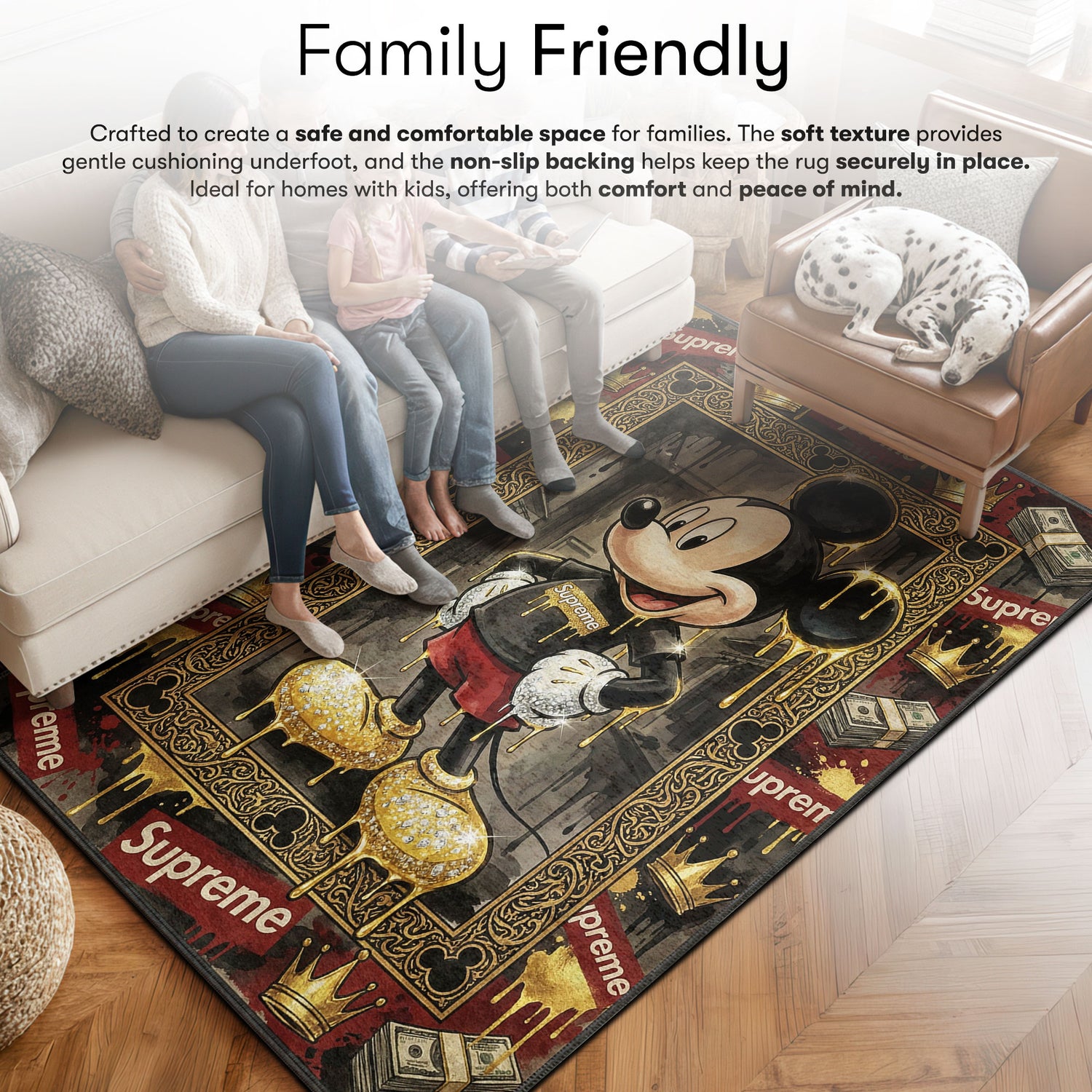 Mickey area rug showing full home decor artwork