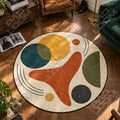 Mid-Century Terrakotta runder Teppich im Wohnraum - Abstrakter Teppich rund
