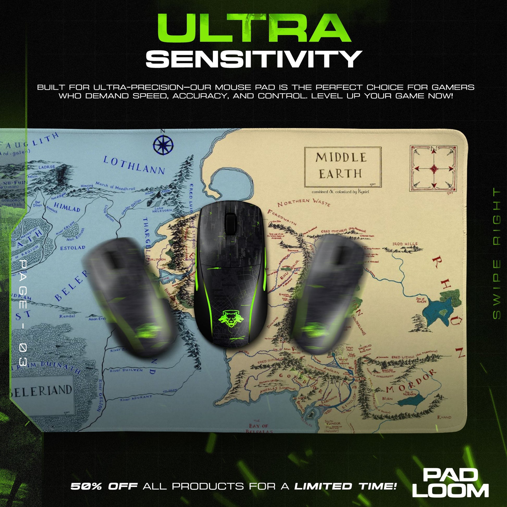 Middle-earth Map Mouse Pad - LOTR Fantasy Gaming Mouse Pad Padloom