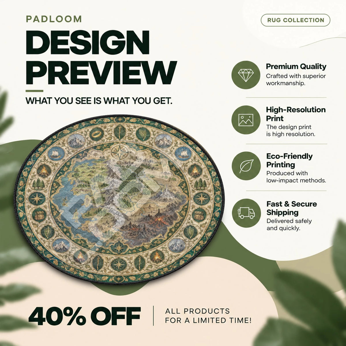 Middle Earth Map Lord of the Rings round rug full design preview