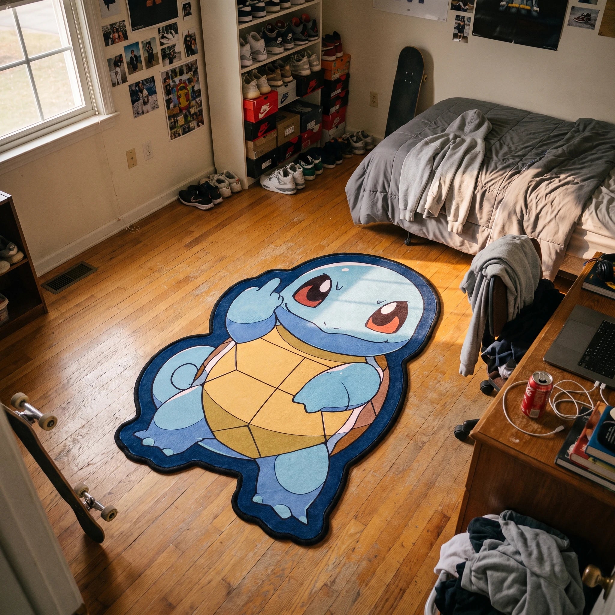 Middle Finger Squirtle Rug - Shaped Anime Area Rug