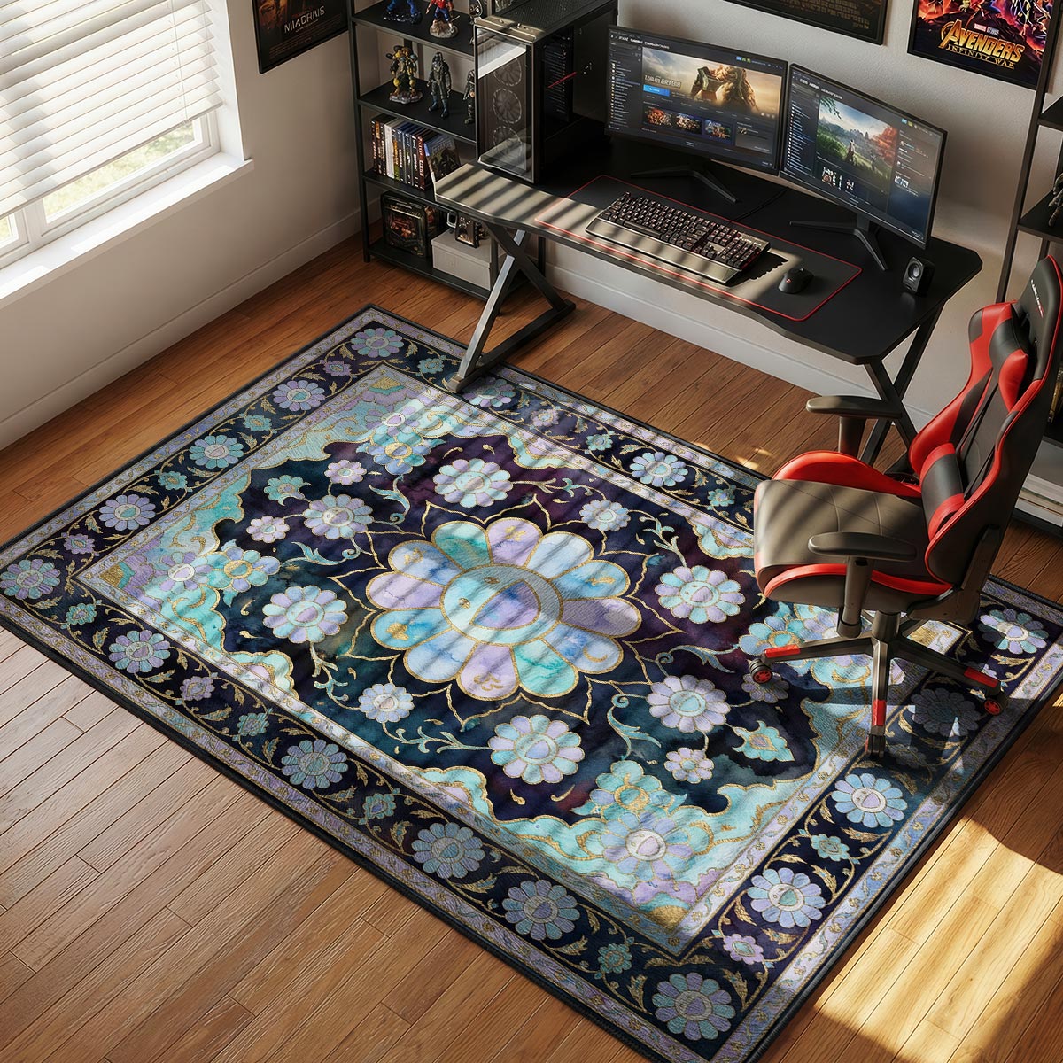 Midnight Aqua Murakami Flower Hypebeast Floor rug — main product view