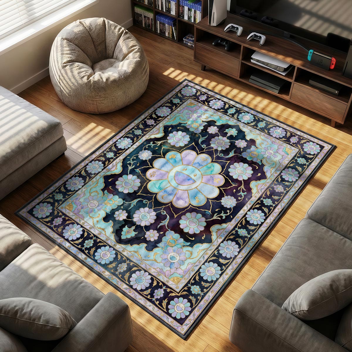 Midnight Aqua themed area rug for home decor fans