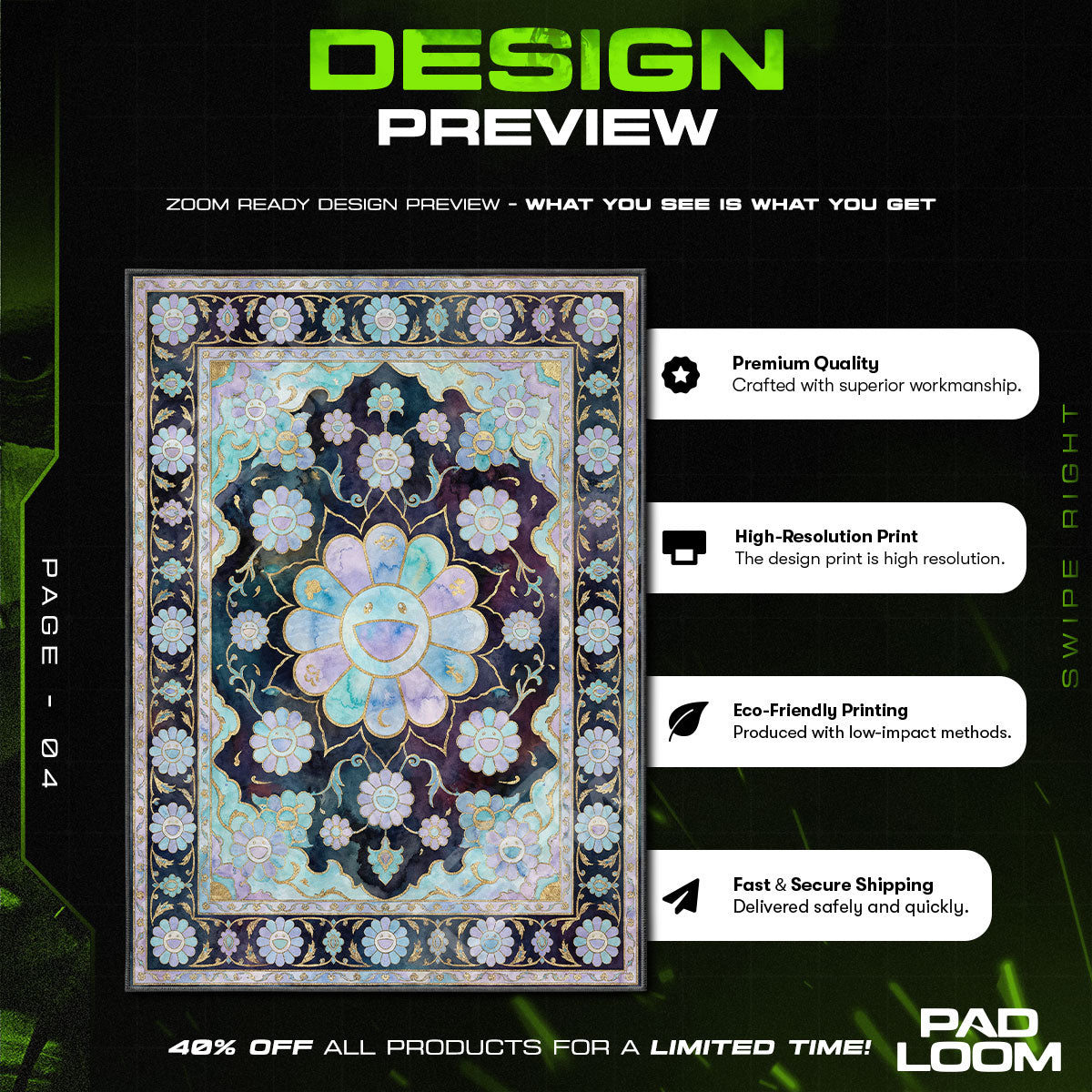 Floor character design printed on rug