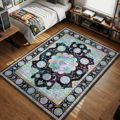 Midnight Aqua Murakami Flower Rug - Hypebeast Floor Mat