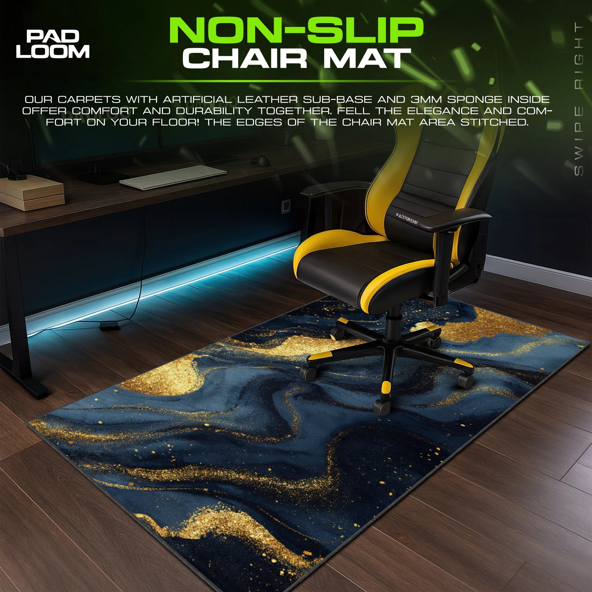 Midnight Gold Flow Mouse Pad - Abstract Desk Mat