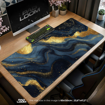 Midnight Gold Flow Mouse Pad - Abstract Desk Mat