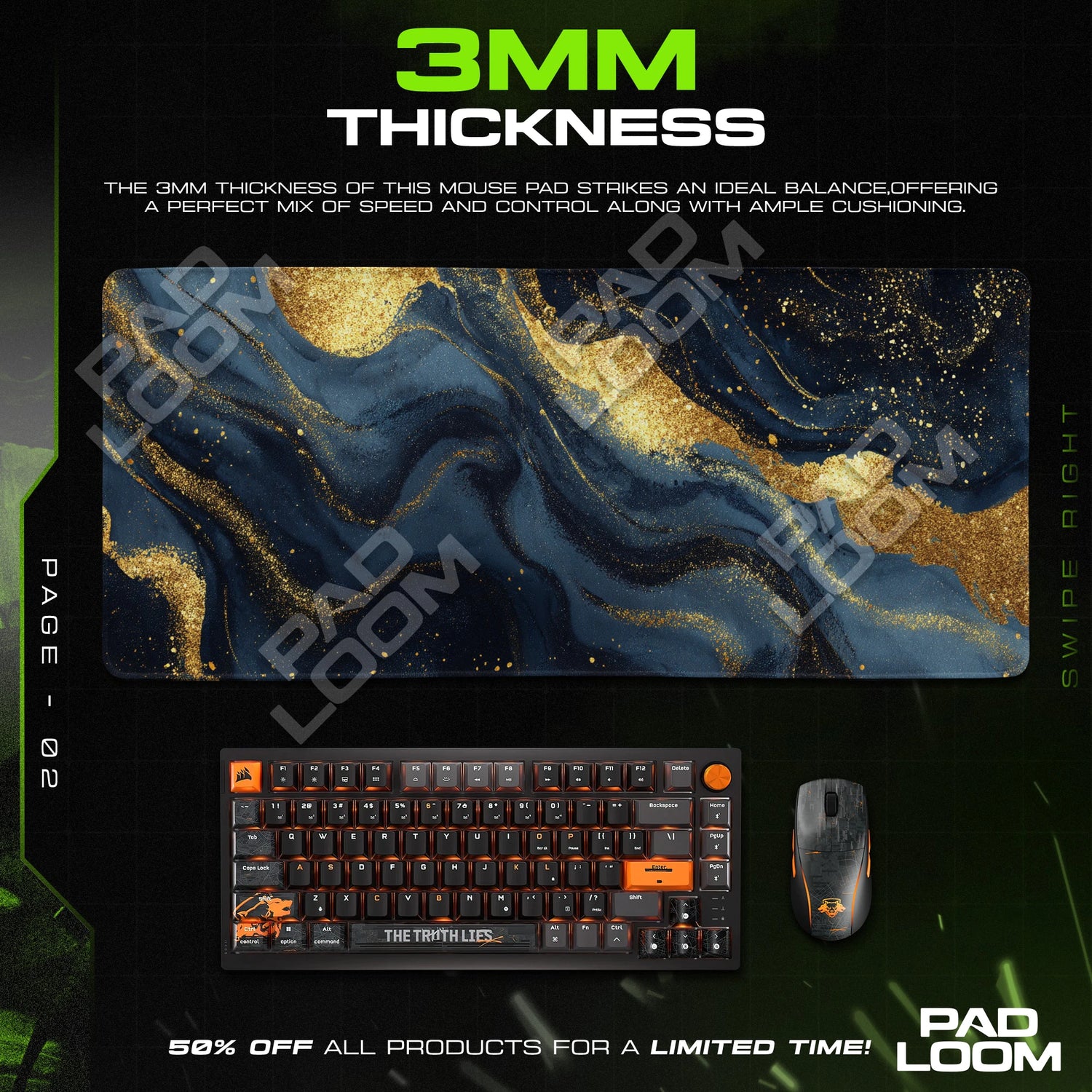Midnight Gold Flow Mouse Pad - Abstract Desk Mat