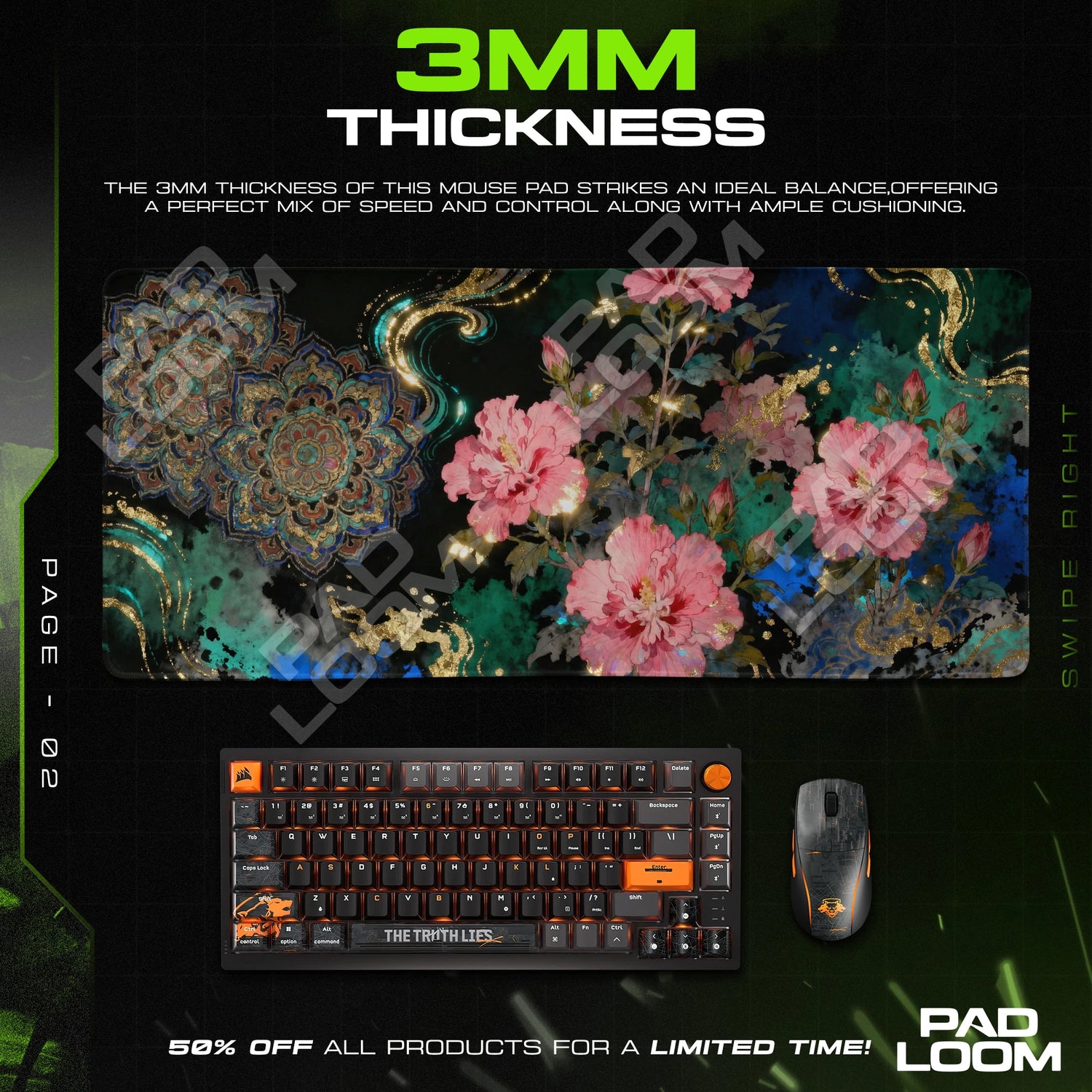 Midnight Hibiscus Mouse Pad - Floral Art Desk Mat