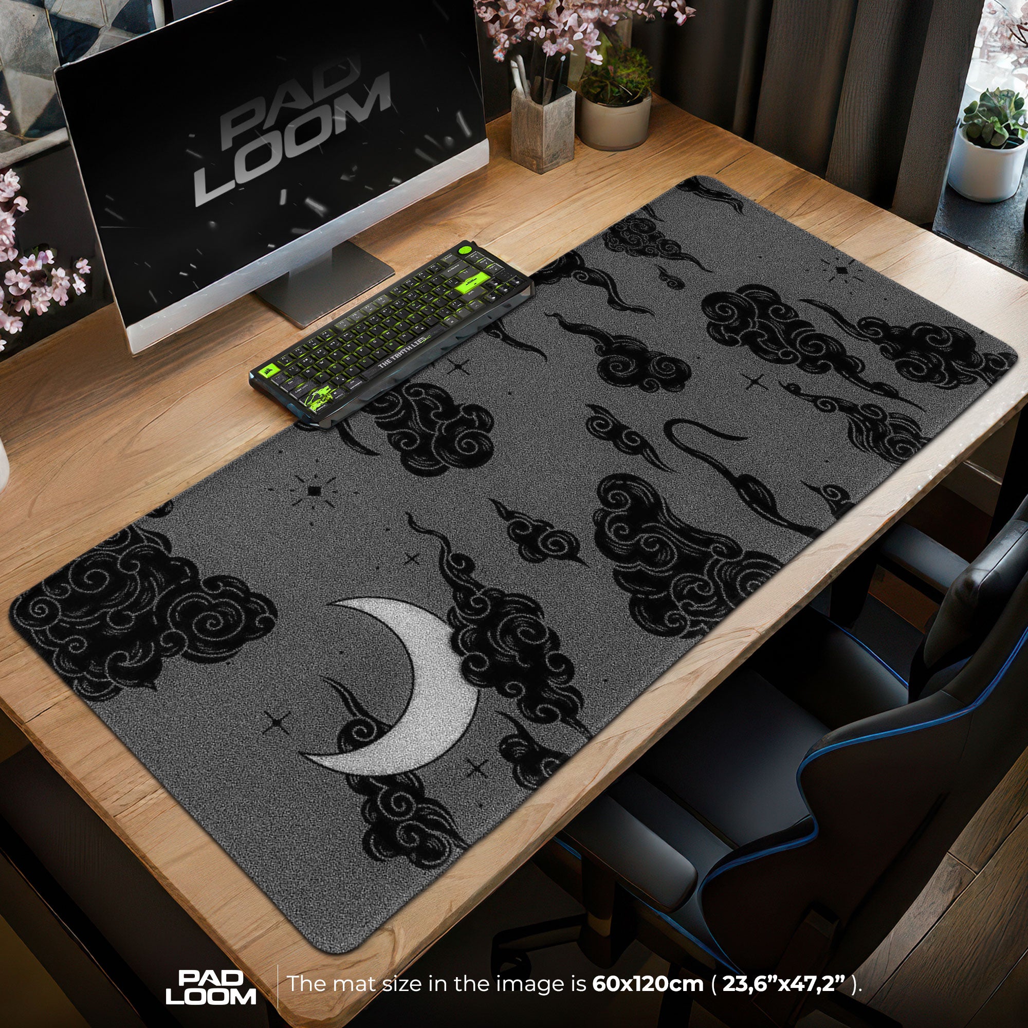 Midnight Moon Mouse Pad - Celestial Smoke Gaming Desk Mat