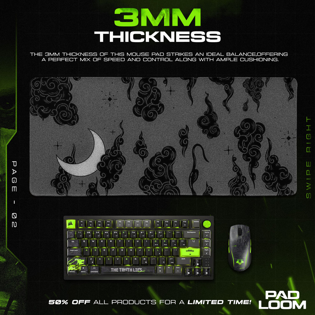 Midnight Moon Mouse Pad - Celestial Smoke Gaming Desk Mat