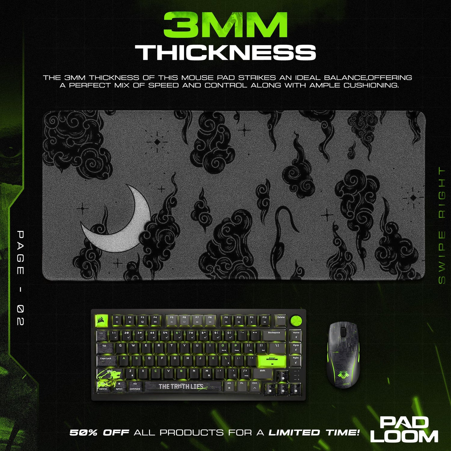 Midnight Moon Mouse Pad - Celestial Smoke Gaming Desk Mat Padloom
