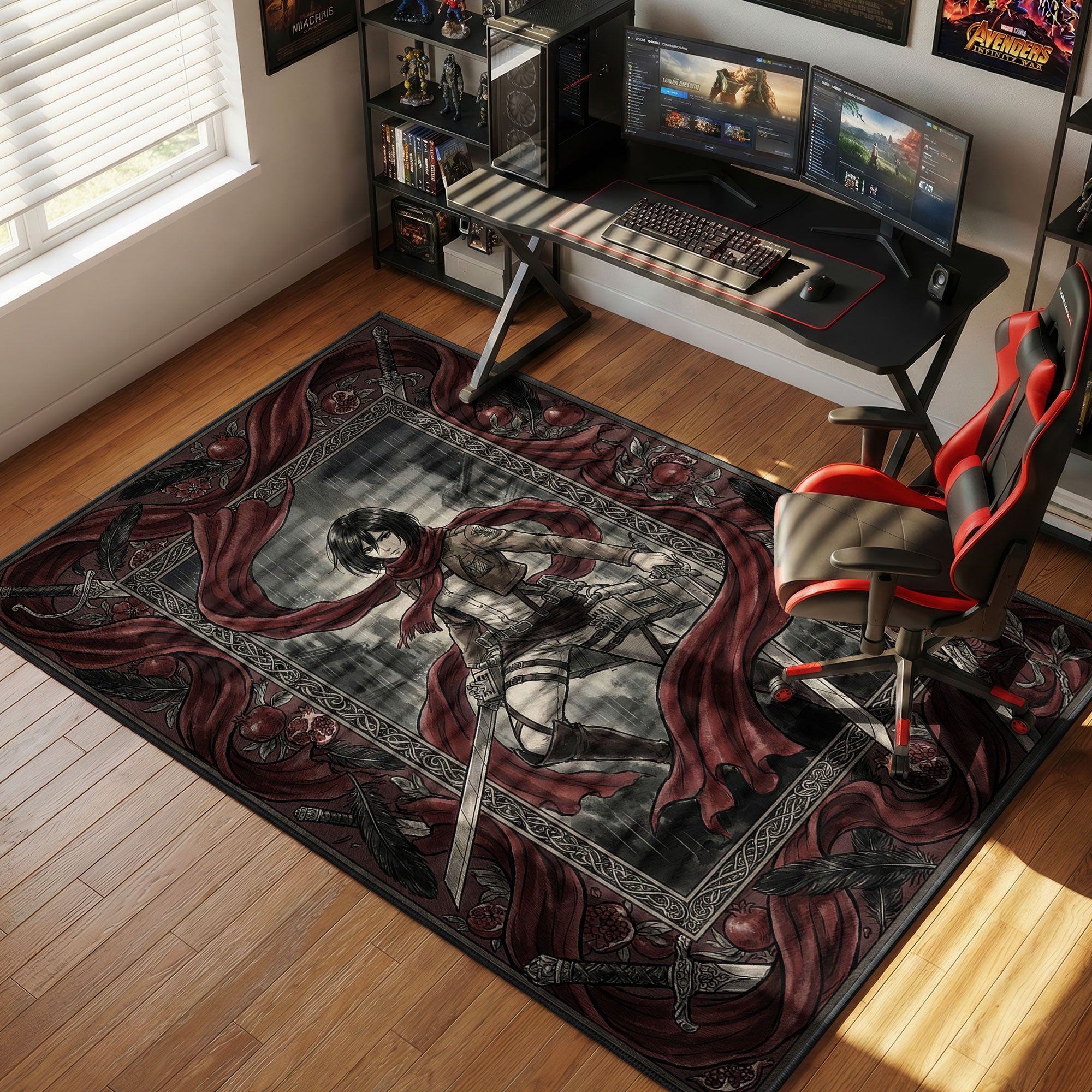 Mikasa Ackerman Red Scarf Gothic Rug - Attack on Titan Chair Mat
