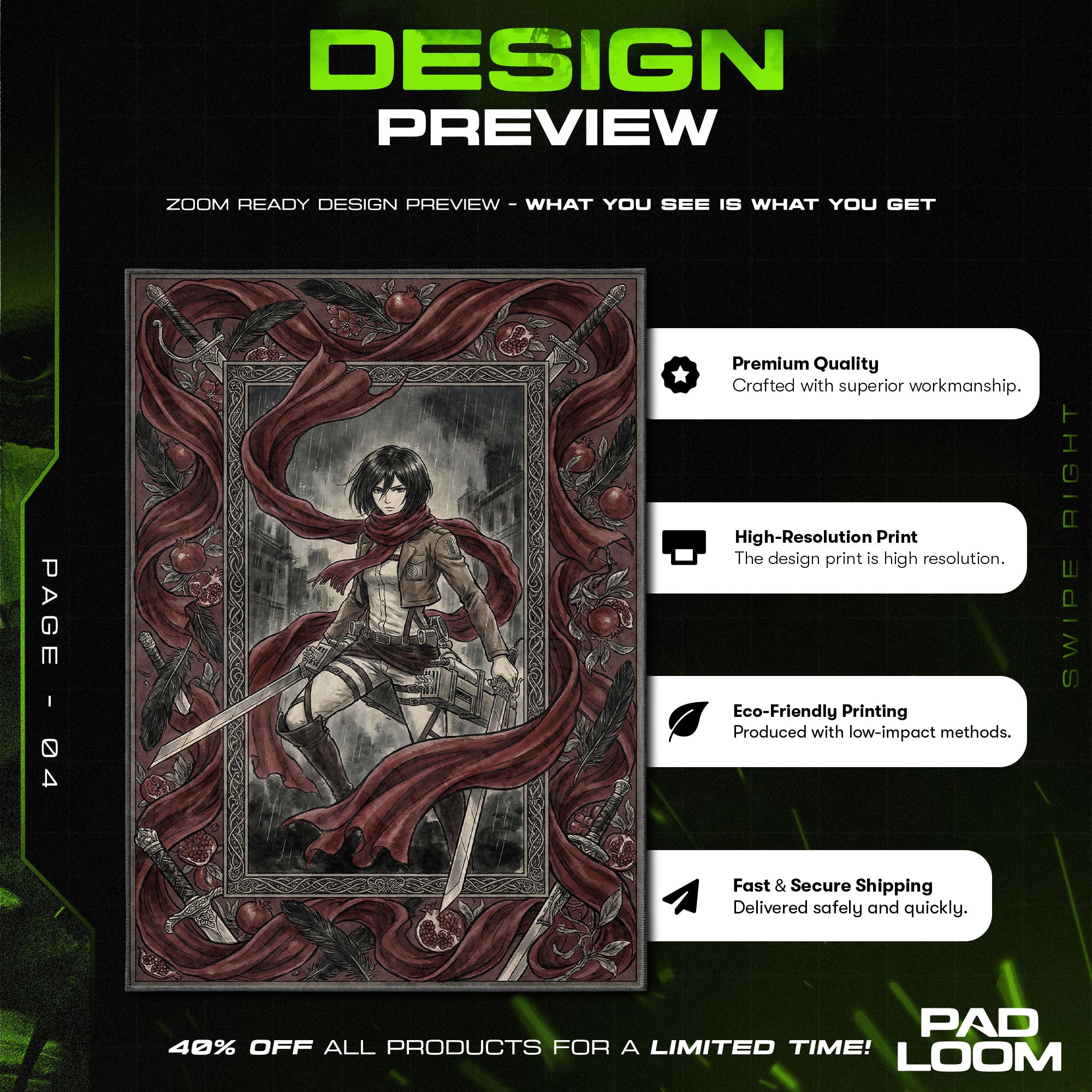 Mikasa Ackerman Red Scarf Gothic Rug - Attack on Titan Chair Mat