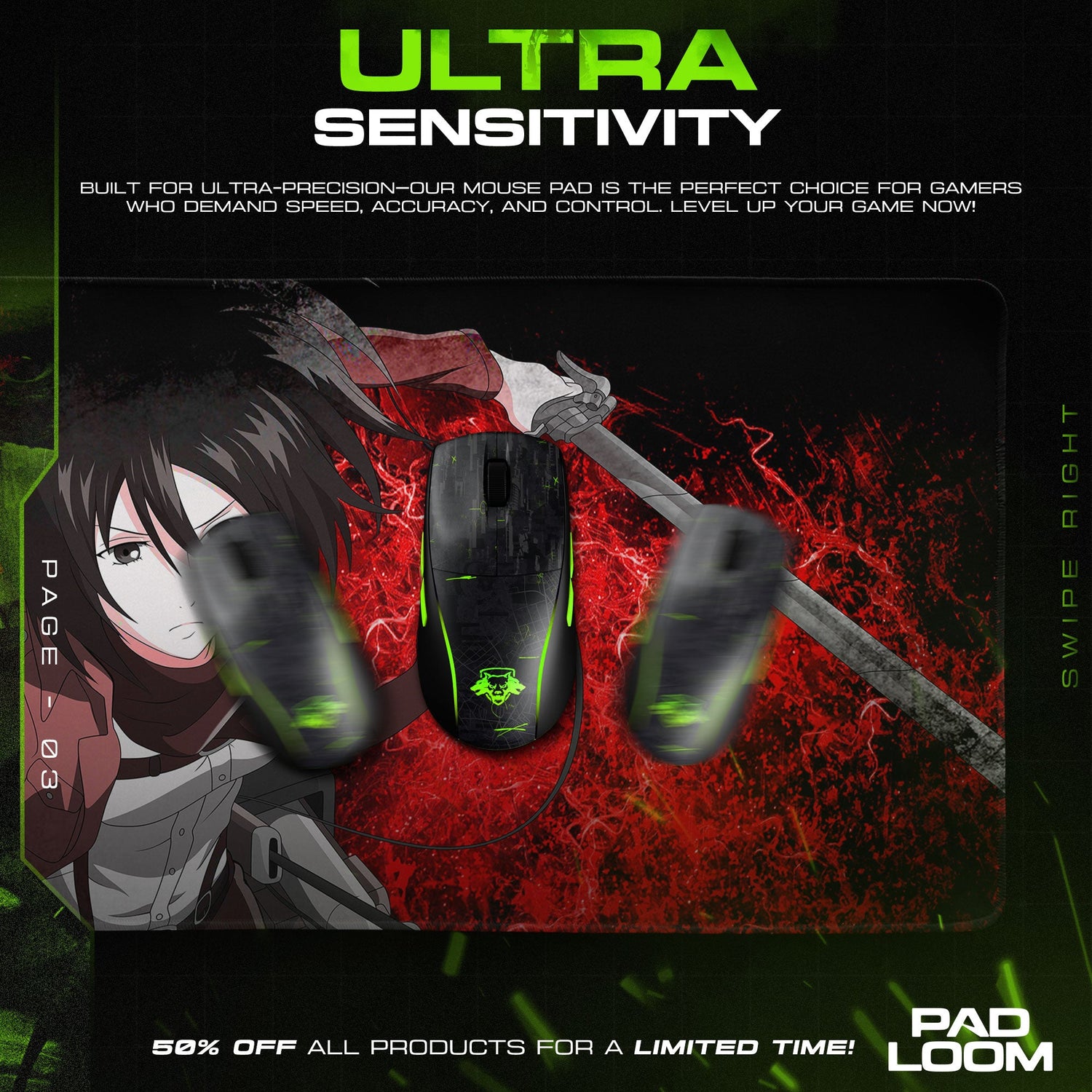 Mikasa Ackerman Mouse Pad - Bloodline Resolve Anime Desk Mat Padloom