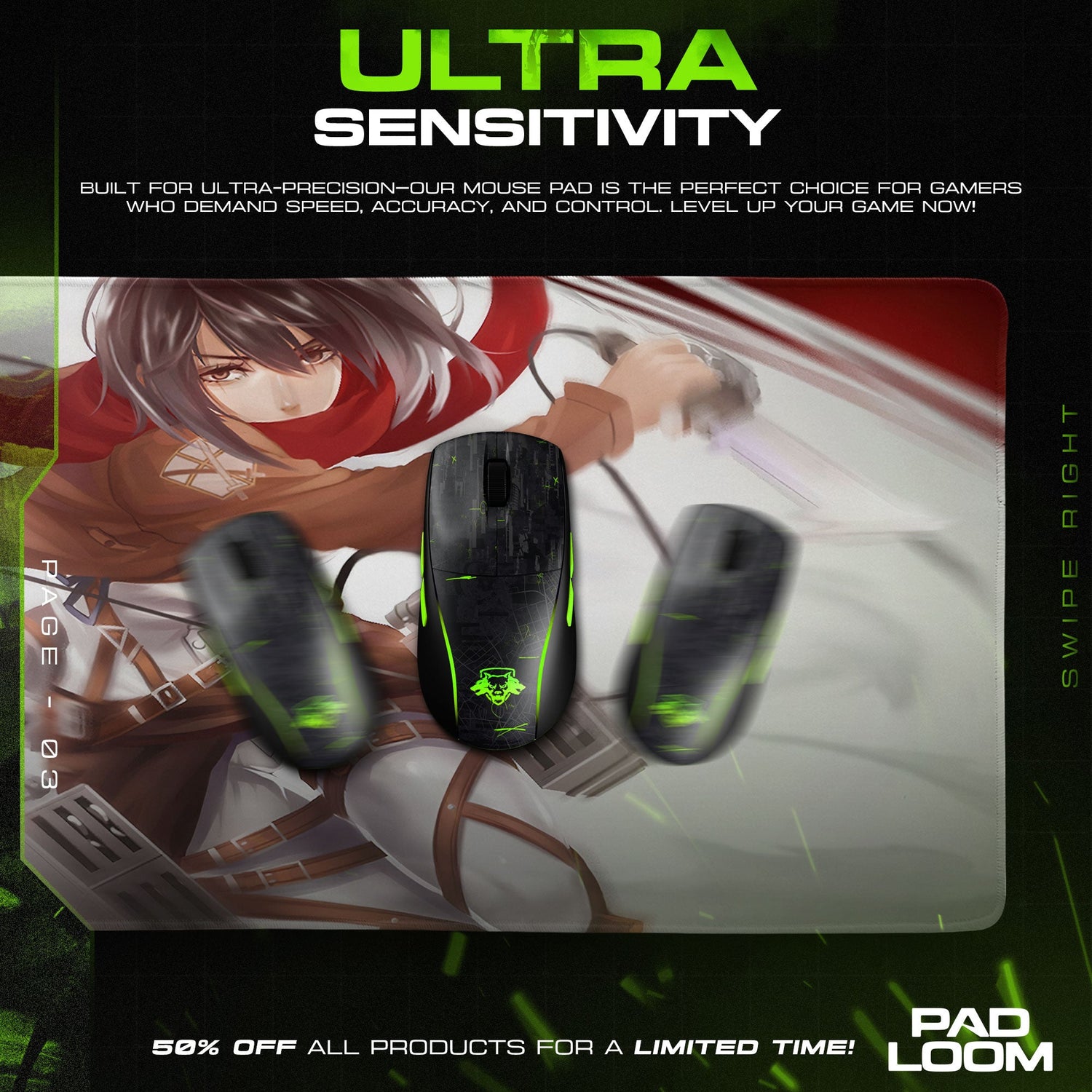 Mikasa Ackerman Mouse Pad - Crimson Wind Anime Desk Mat Padloom