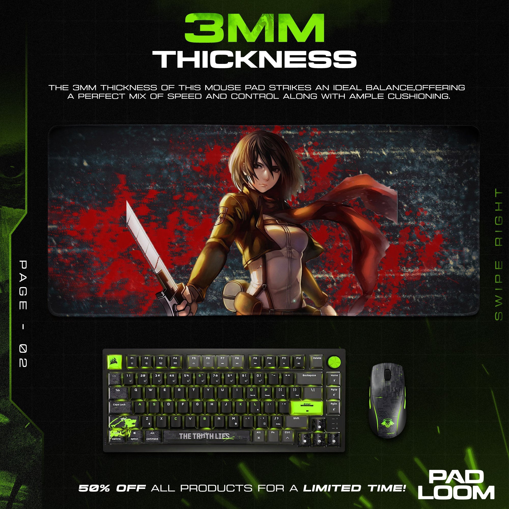 Mikasa Ackerman Mouse Pad - Scarlet Valor Anime Desk Mat Padloom