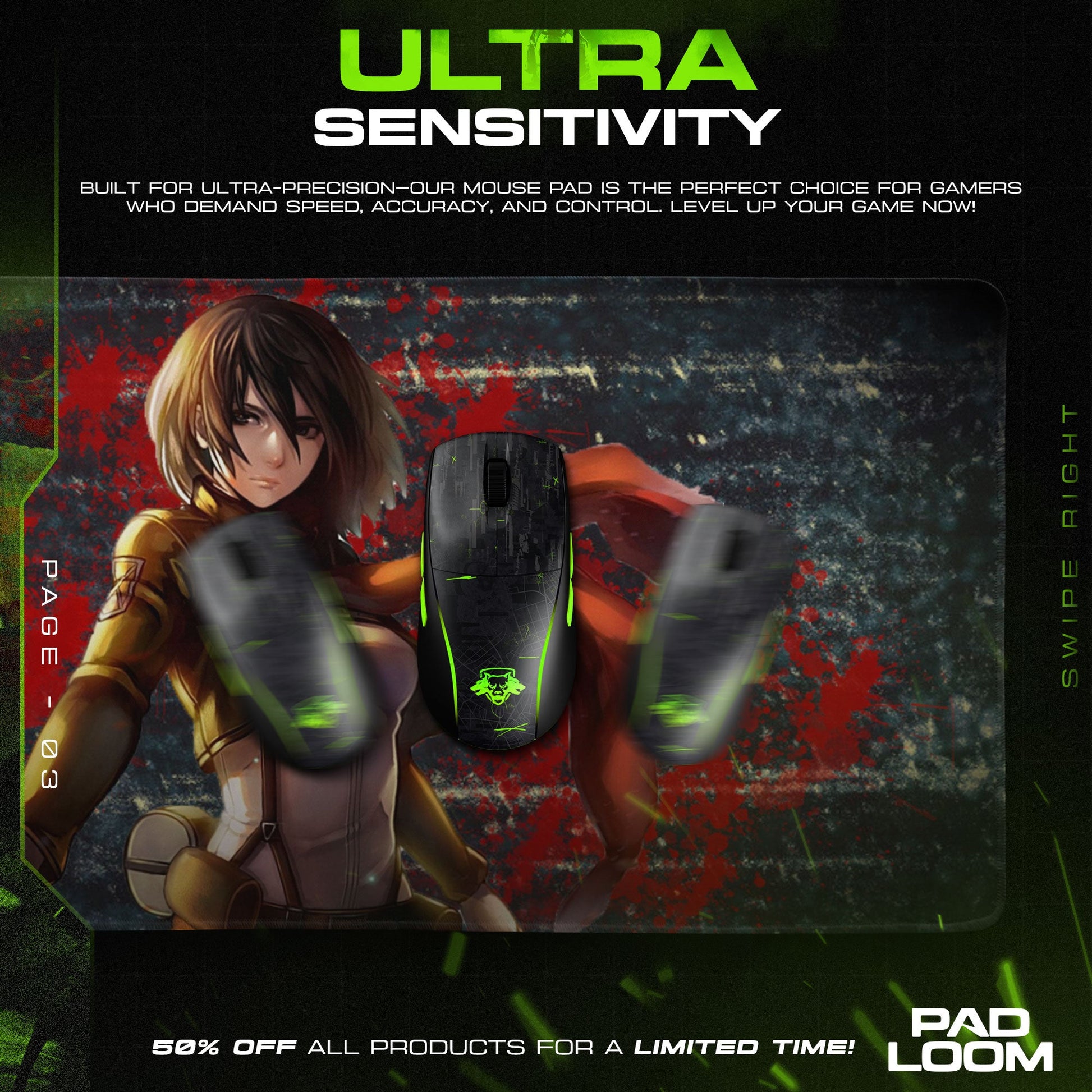 Mikasa Ackerman Mouse Pad - Scarlet Valor Anime Desk Mat Padloom