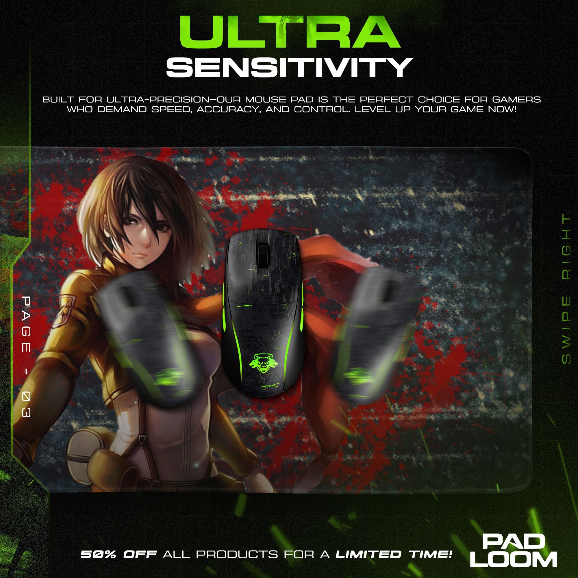 Mikasa Ackerman Mouse Pad - Scarlet Valor Anime Desk Mat Padloom