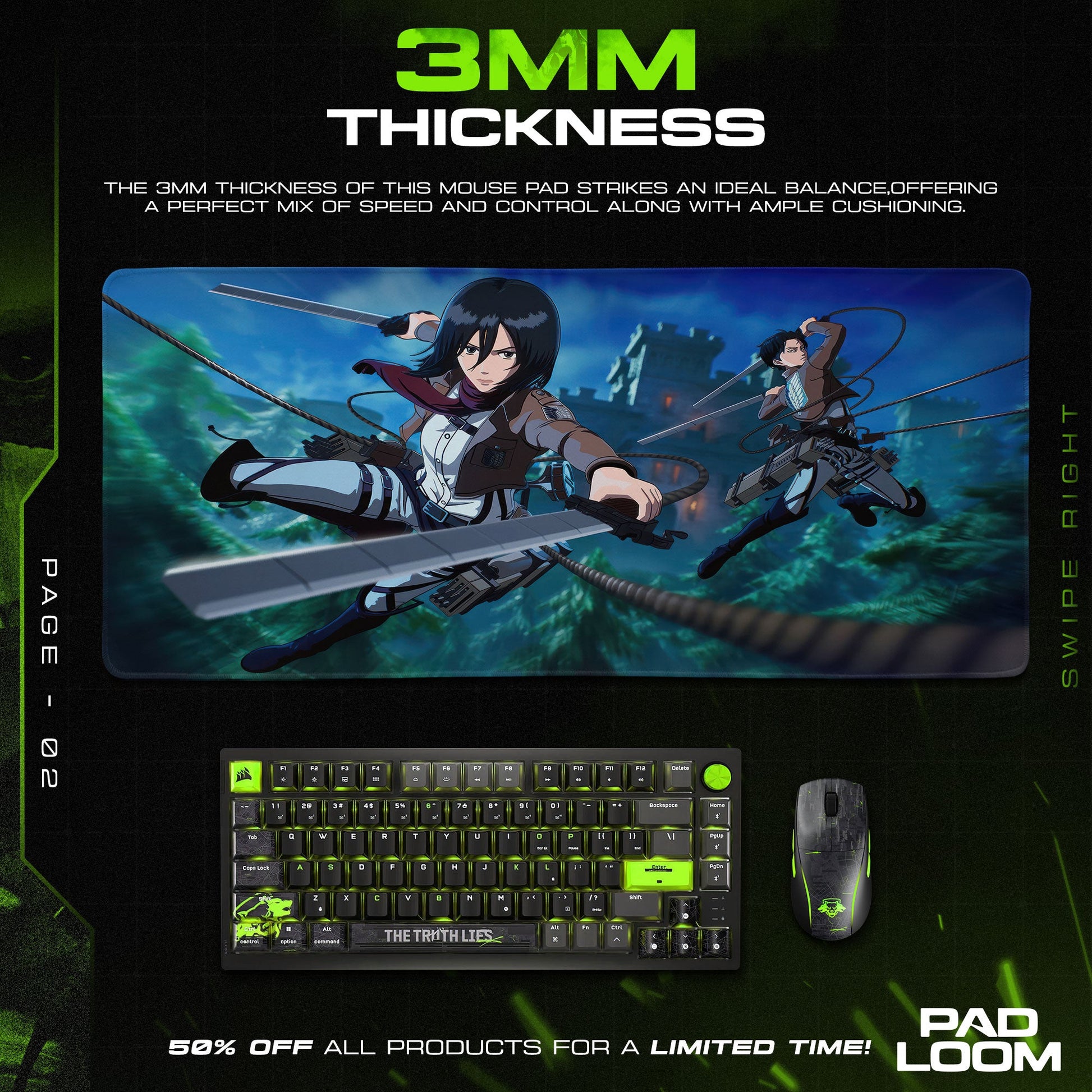 Mikasa Ackerman Mouse Pad - Sky Strike Anime Desk Mat Padloom