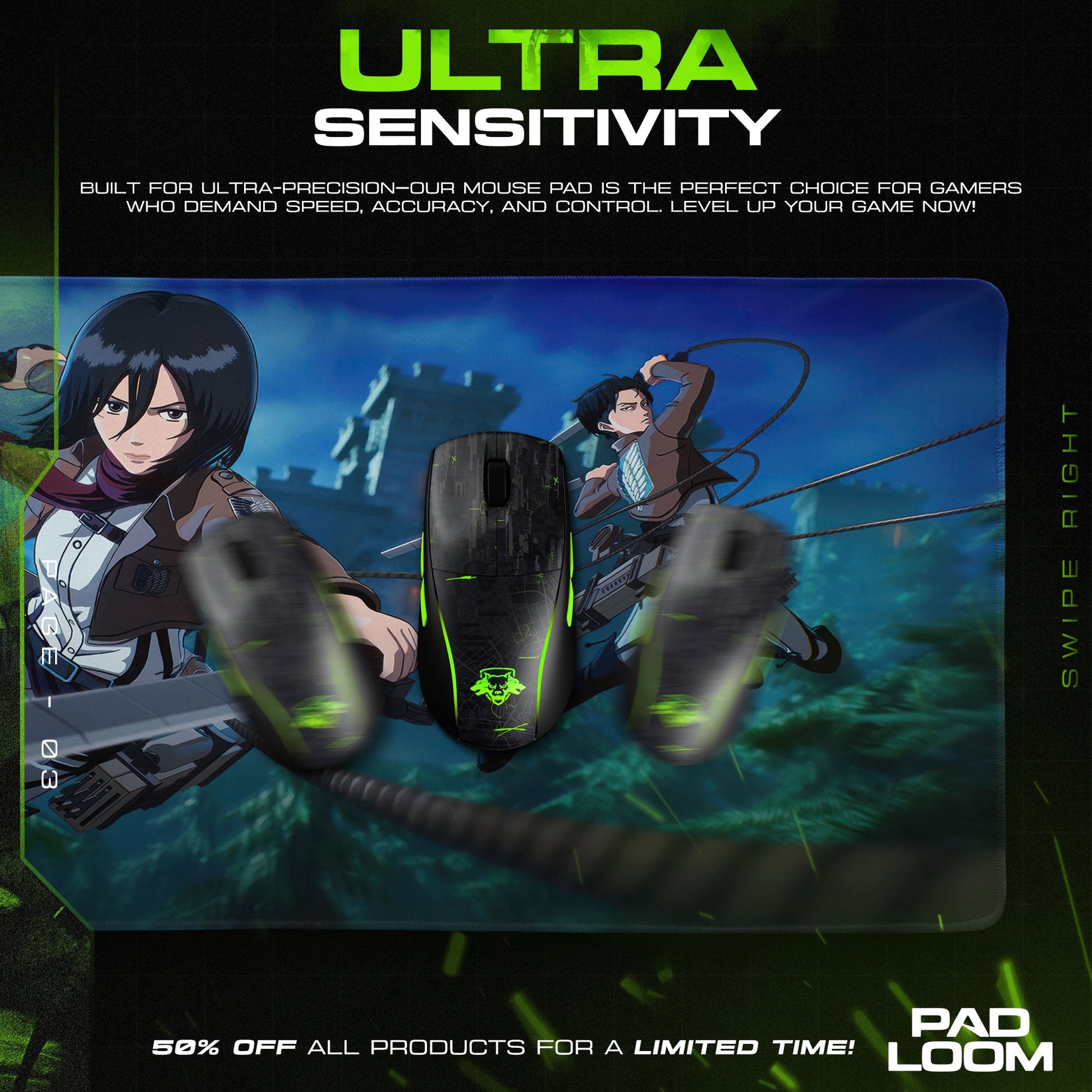 Mikasa Ackerman Mouse Pad - Sky Strike Anime Desk Mat Padloom