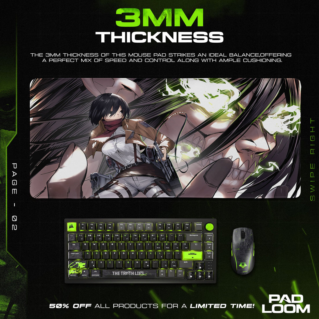Mikasa Ackerman Mouse Pad - Titan’s Fury Anime Desk Mat Padloom