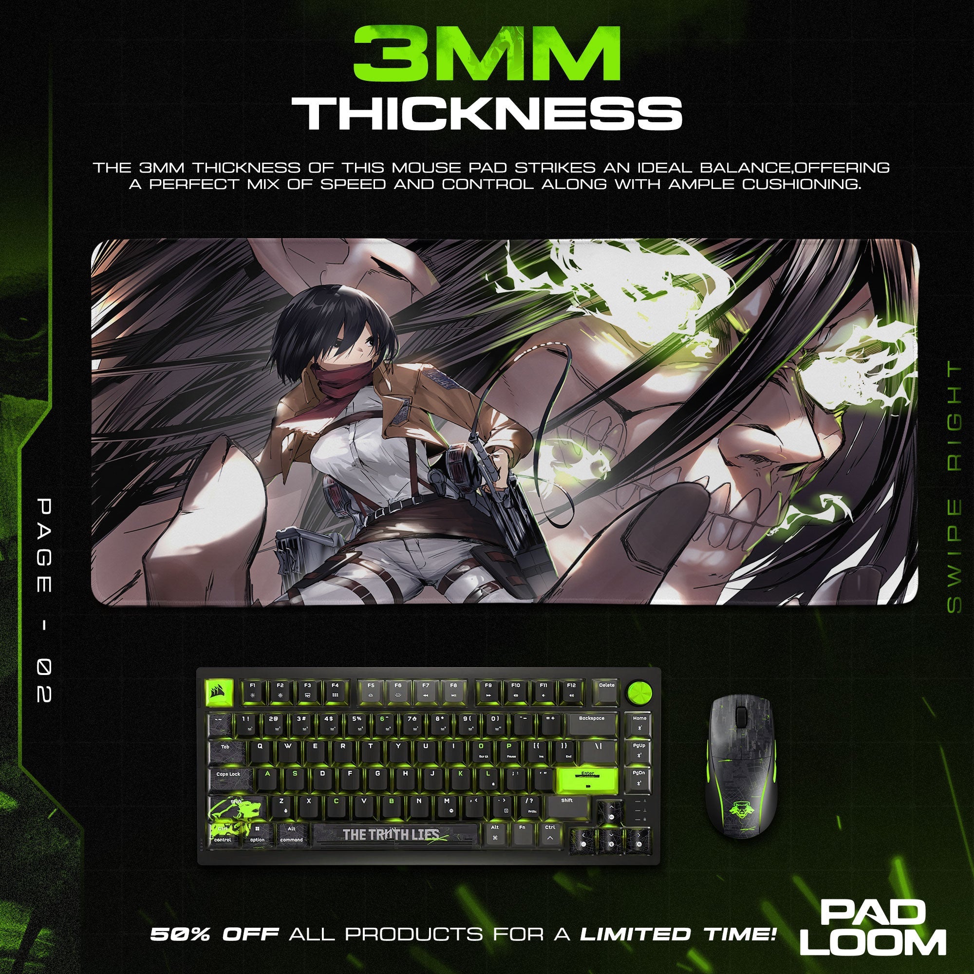 Mikasa Ackerman Mouse Pad - Titan’s Fury Anime Desk Mat Padloom