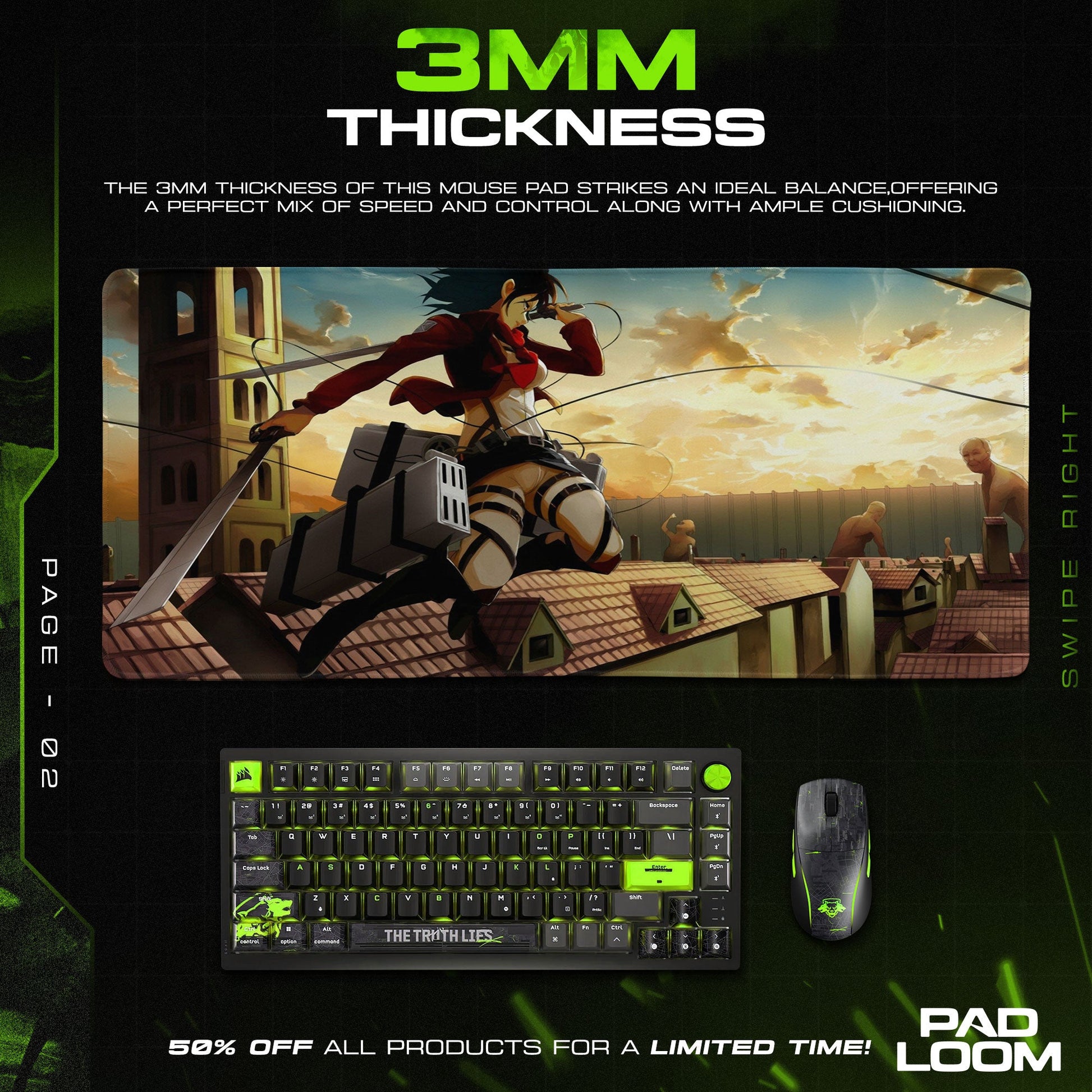 Mikasa Ackerman Mouse Pad - Wall Assault Anime Desk Mat Padloom