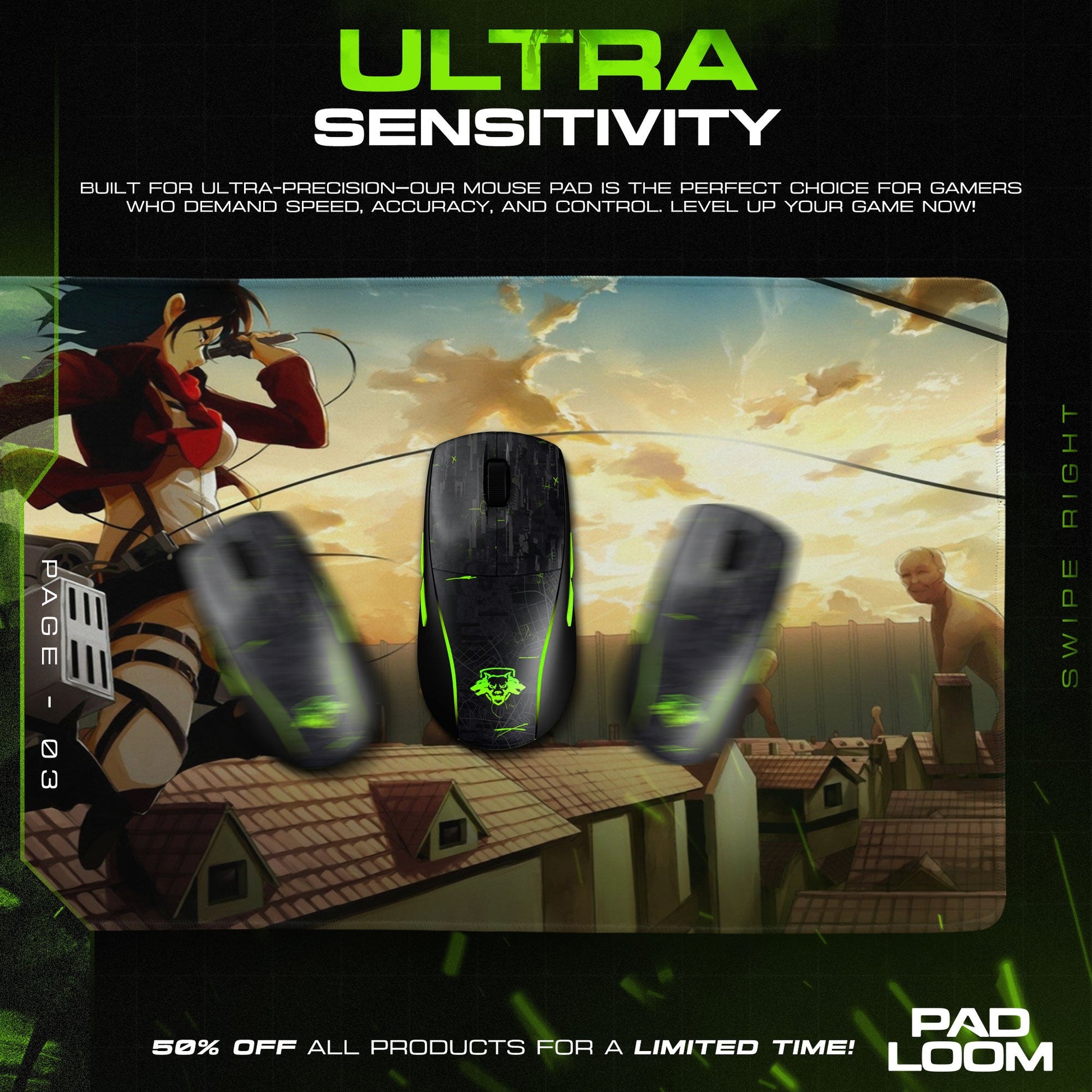 Mikasa Ackerman Mouse Pad - Wall Assault Anime Desk Mat Padloom