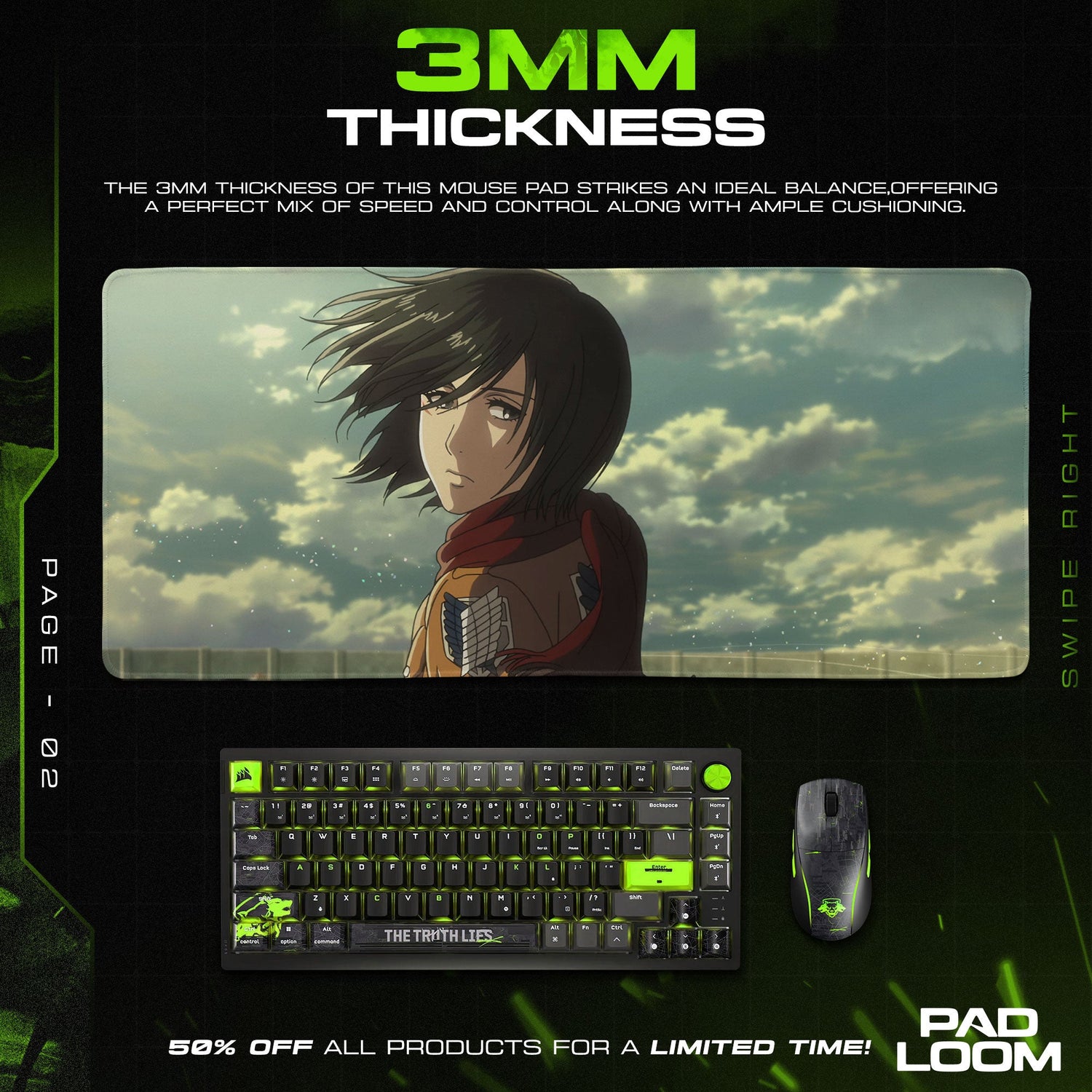 Mikasa Ackerman Mouse Pad - Wings of Freedom Anime Desk Mat Padloom