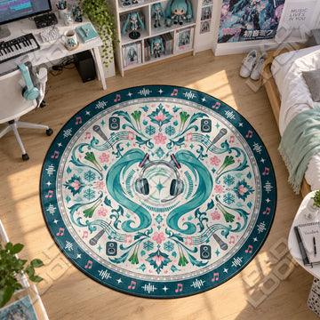 Miku Headphones Hatsune Miku round rug on a bedroom floor - Hatsune Miku chair mat