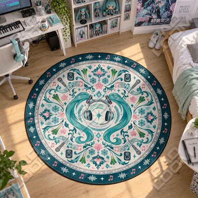 Miku Headphones Round Rug - Hatsune Miku Chair Mat