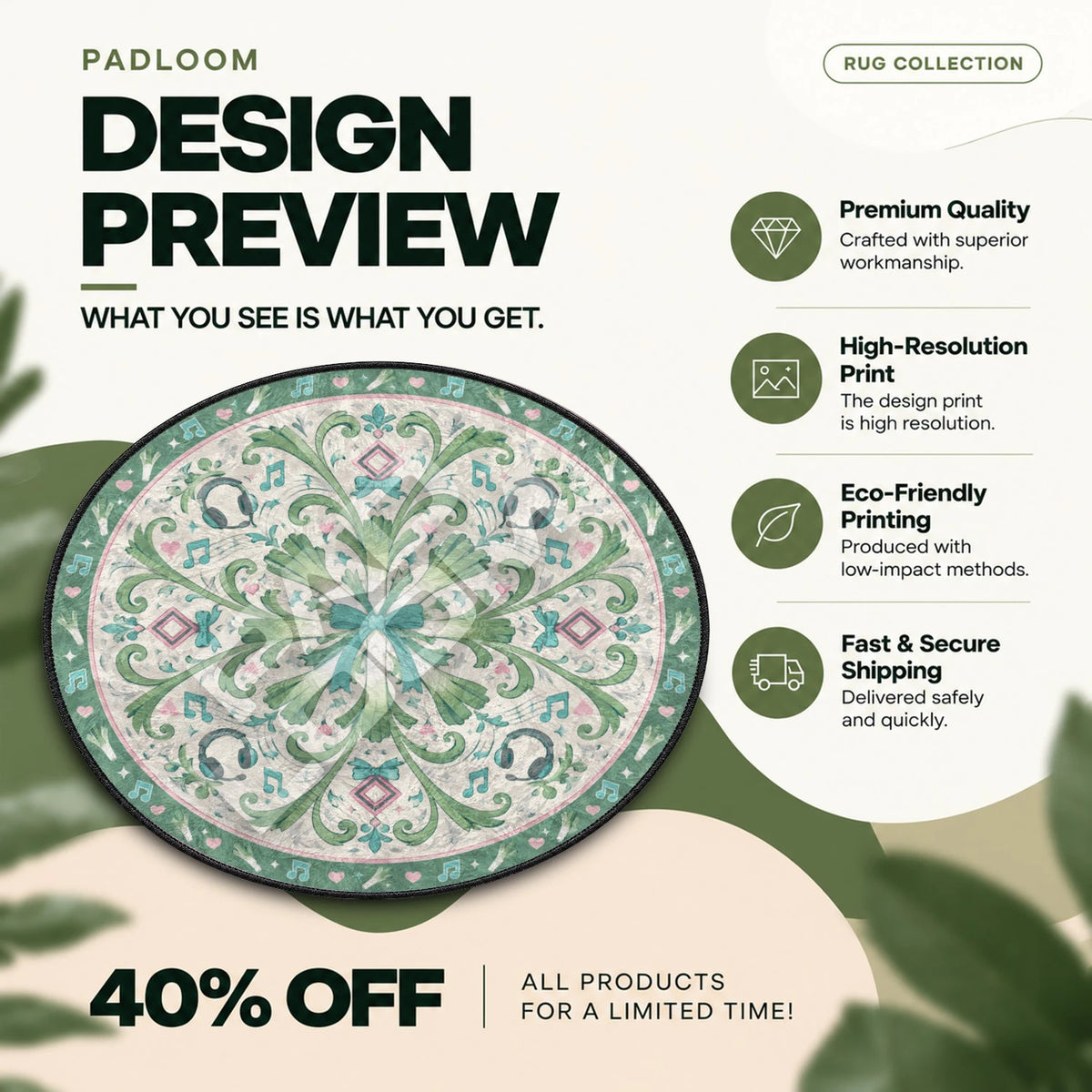Miku Leek Hatsune Miku round rug full design preview